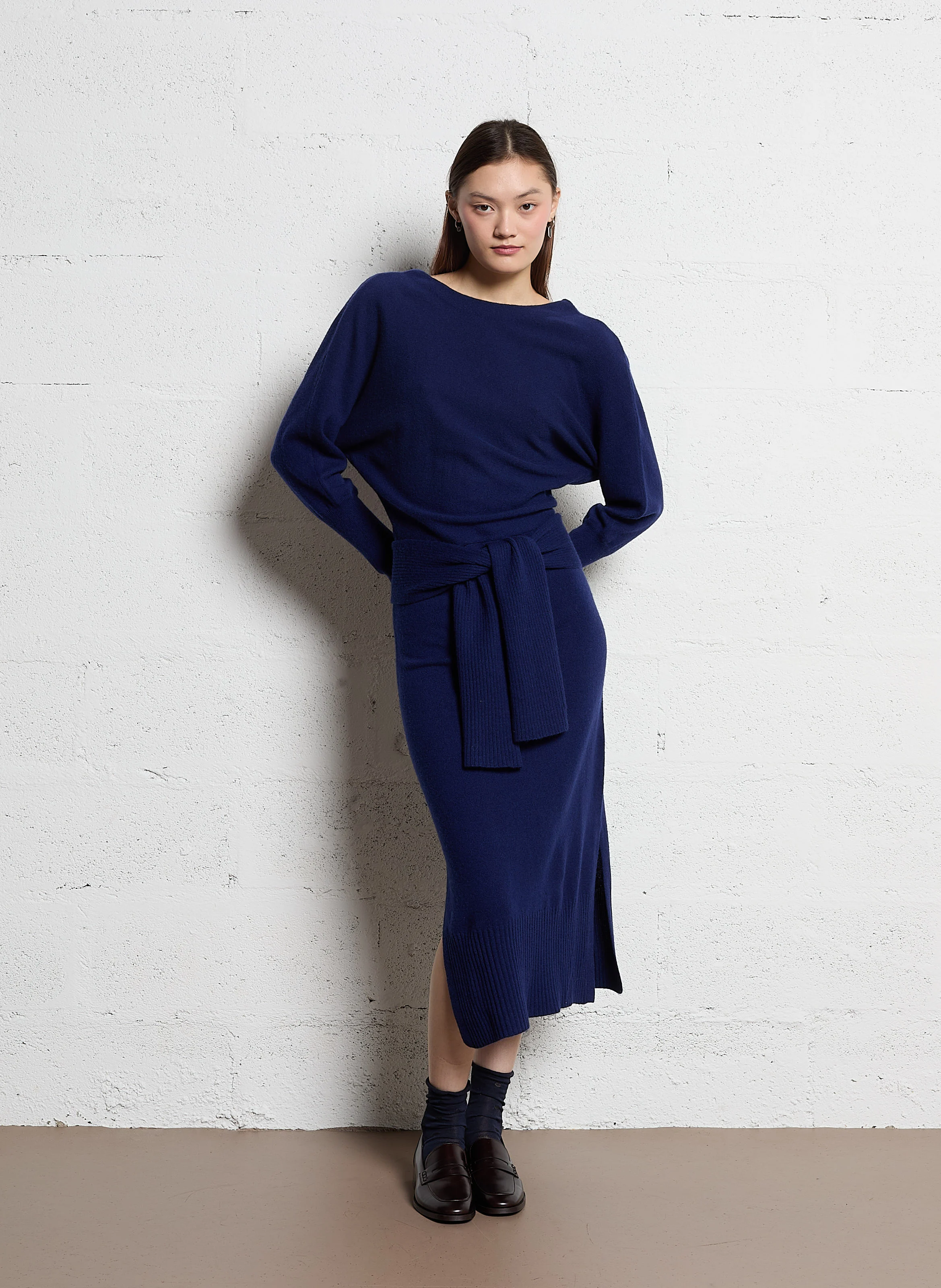 MUCCIA - Robe longue en maille| Bleu