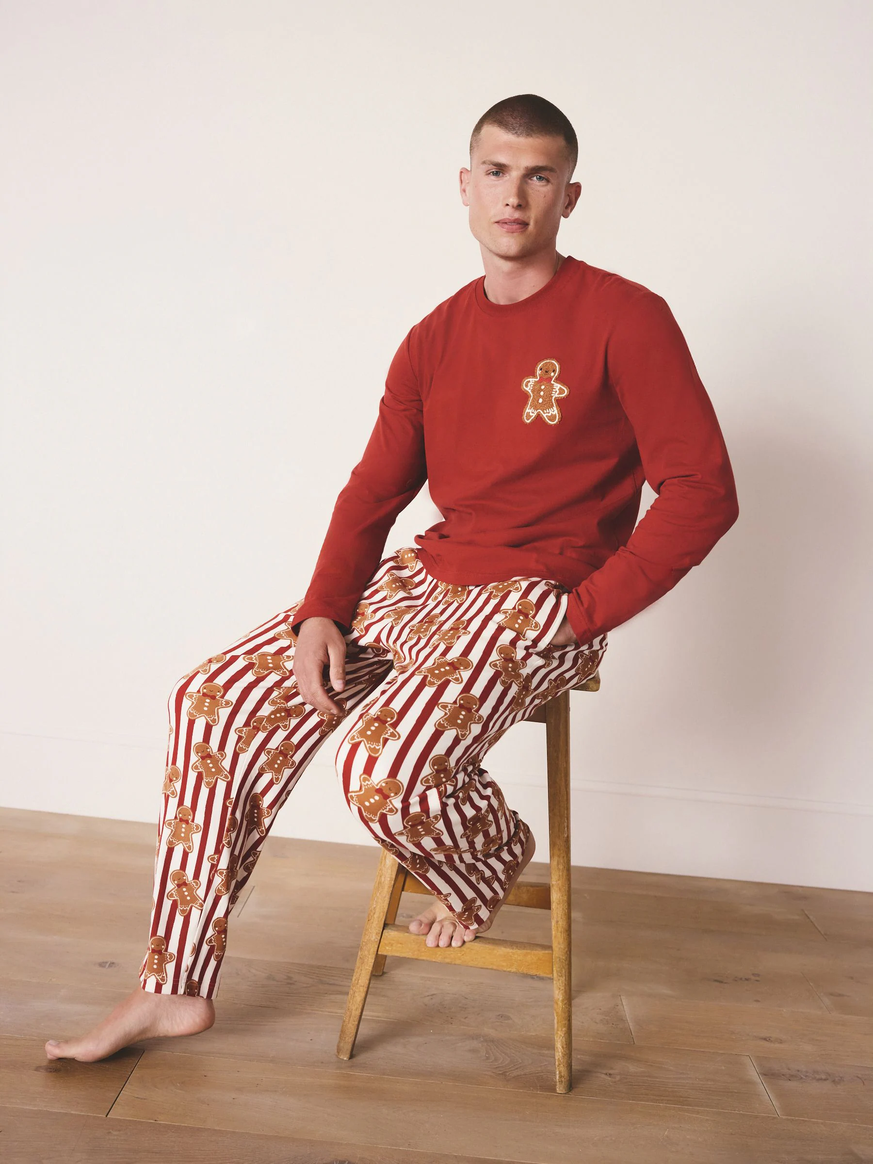 Rood met peperkoekprint - Bijpassende familie Kerstmis Pyjama's met Lange mouwen