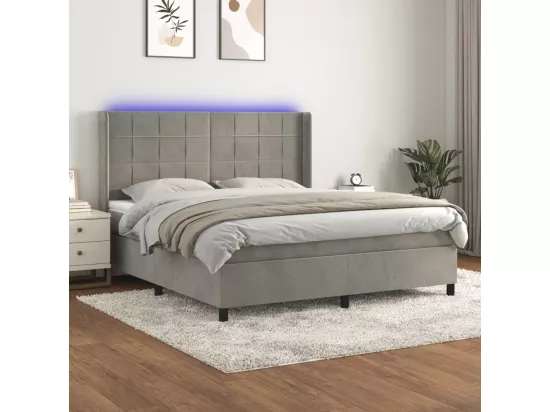 Sommier tapissier matelas et LED Gris clair 160x200 cm Velours