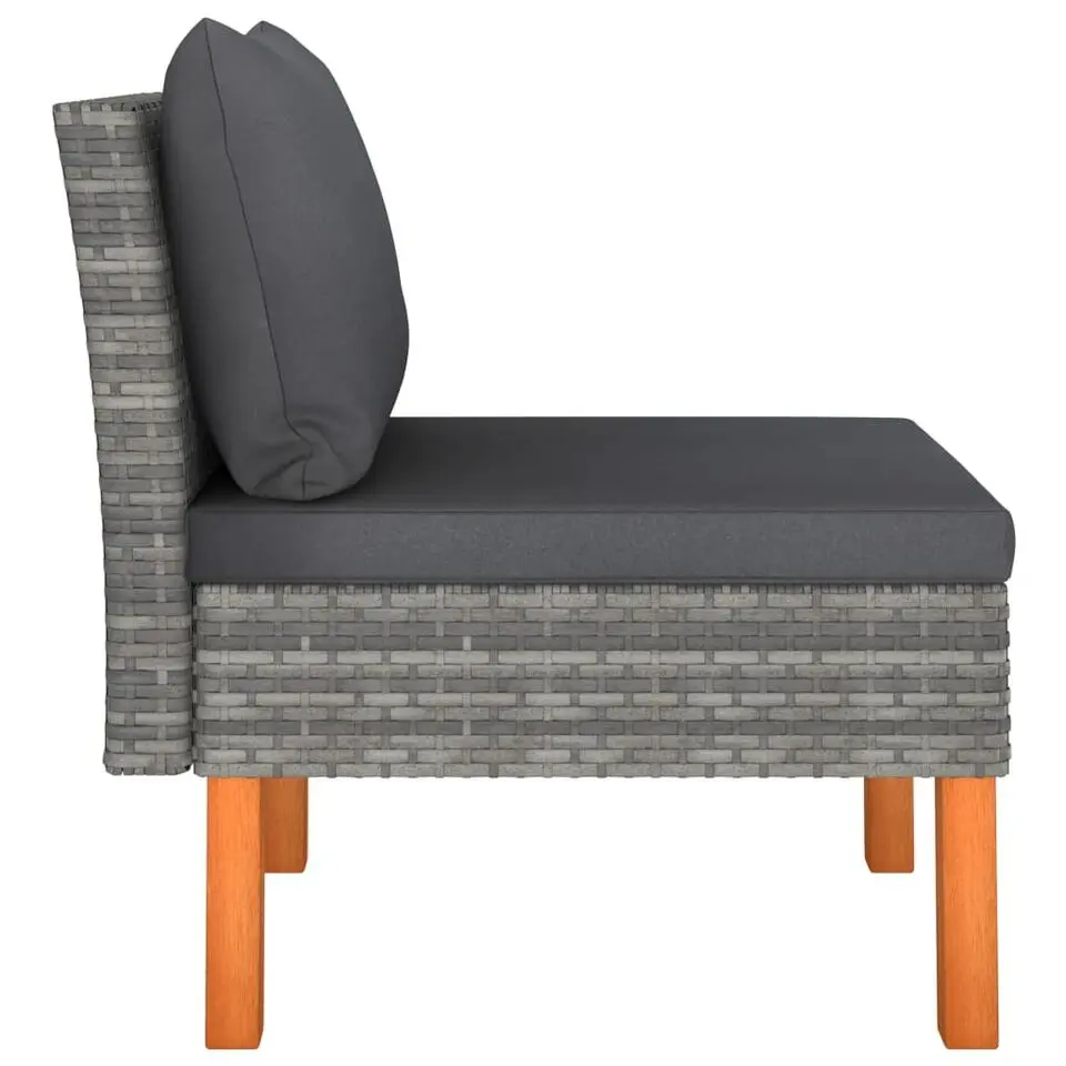 vidaXL - Middenbanken - Grijs - Poly rattan en massief eucalyptushout - 3 stuks