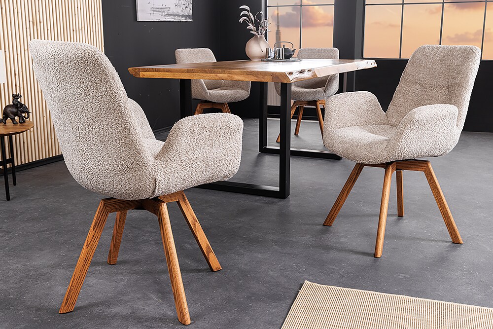 riess-ambiente Stuhl BALTIC - drehbar beige Bouclé natur Eiche Massivholz-Beine mit Armlehne