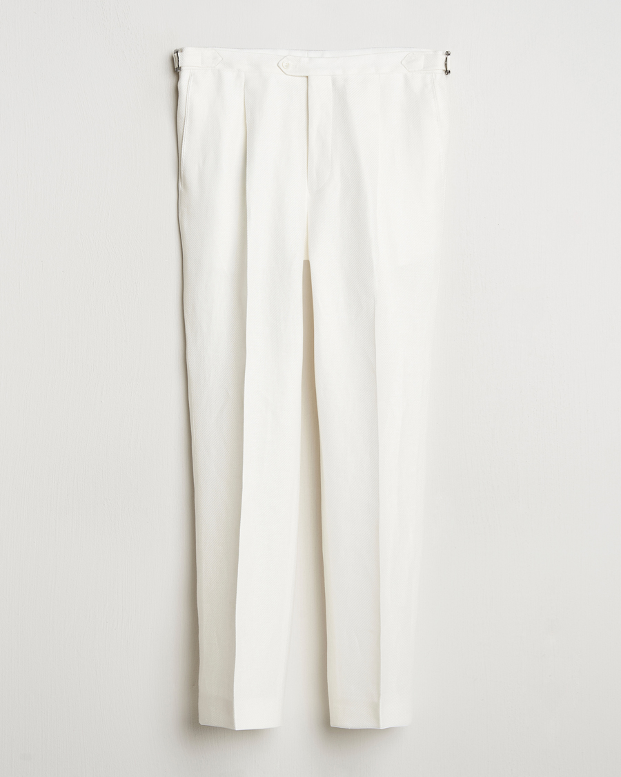 Oscar Jacobson Delon Diagonal Linen/Tencel Trousers White