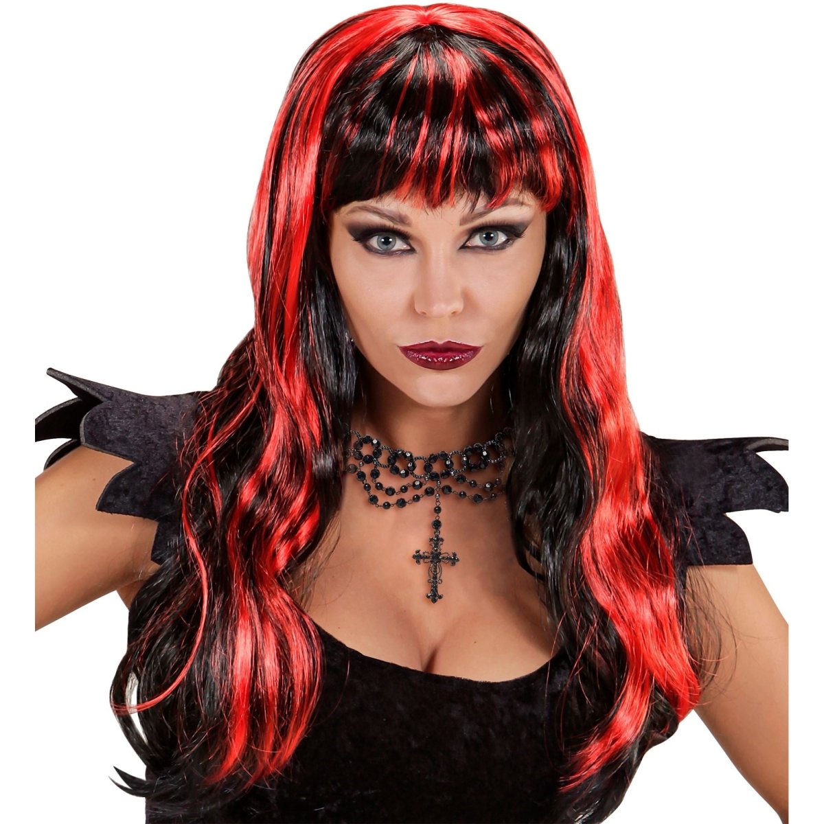 Halloween Pruik Rood Zwart