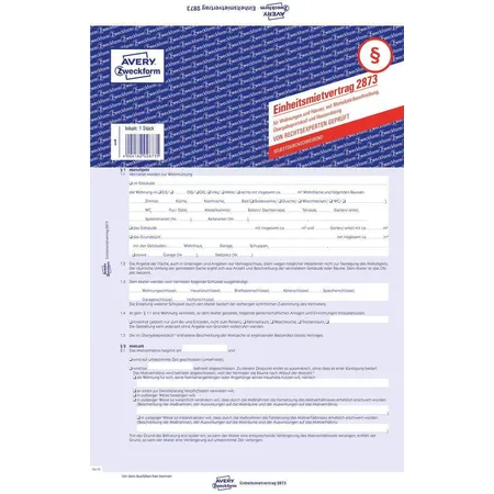 Avery Zweckform 2873 Einheitsmietvertrag für Wohnungen und Häuser, mit Übergabeprotokoll & Hausordnung, A4, 5-seitig