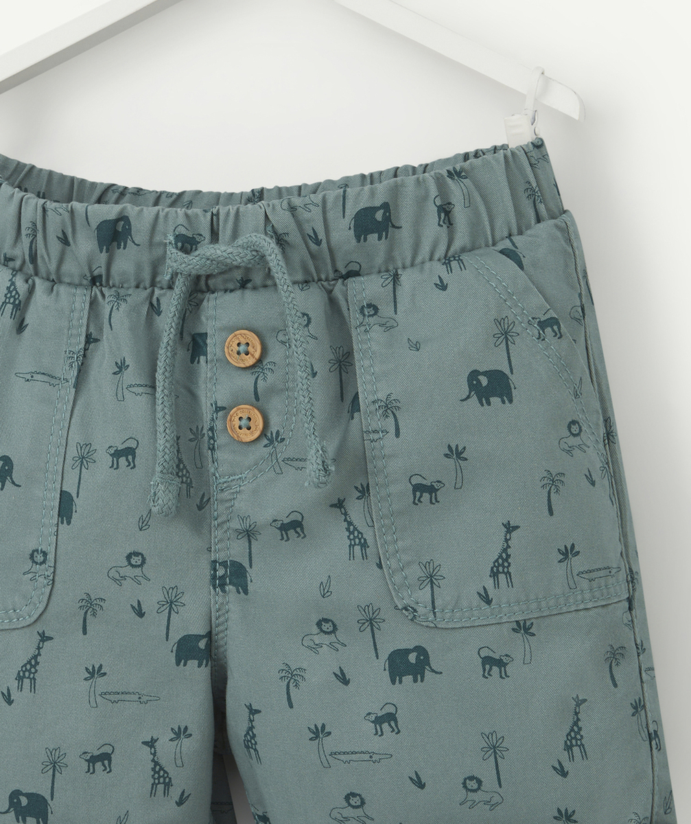 BERMUDA BÉBÉ GARÇON EN COTON VERT AVEC MOTIFS THÈME JUNGLE