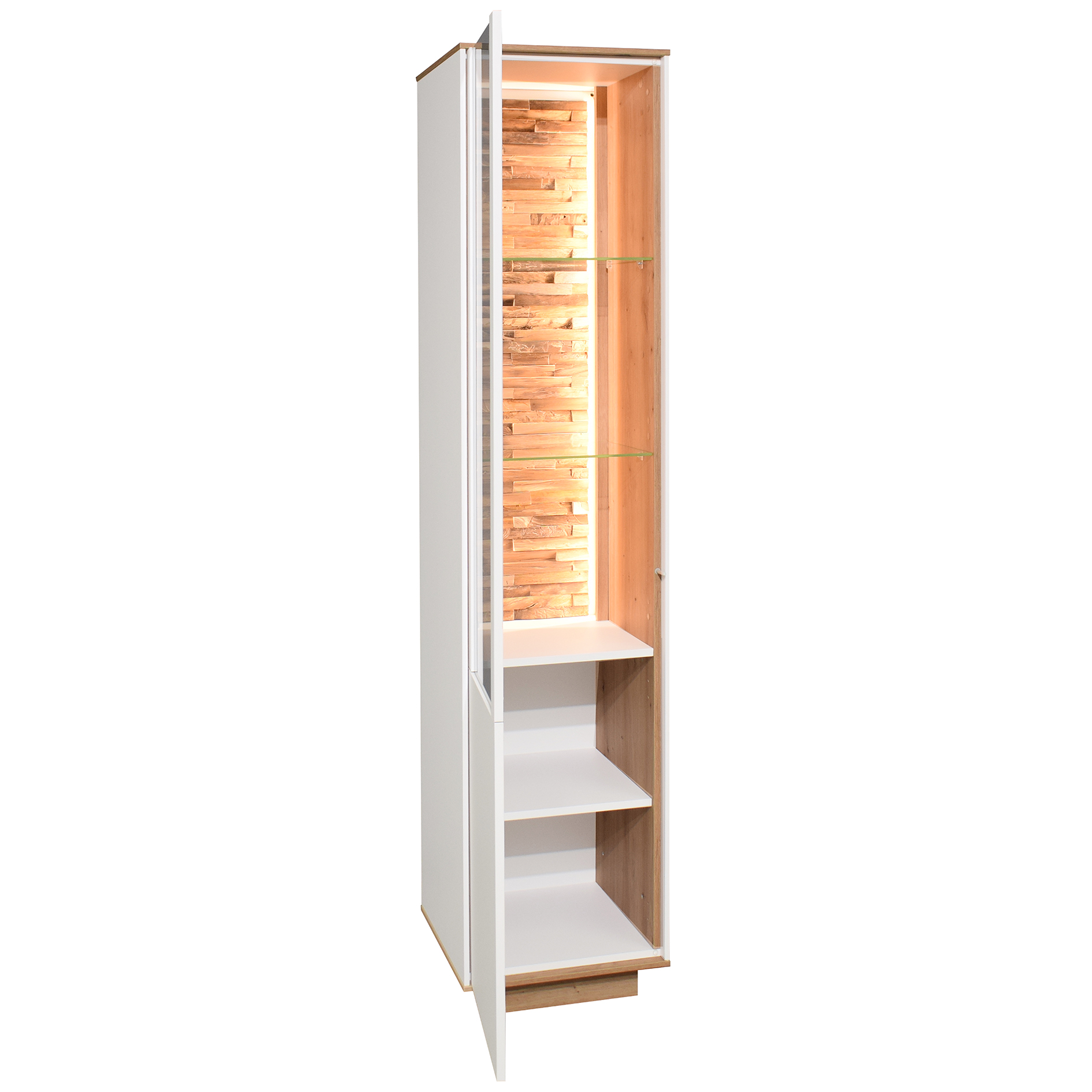 Standvitrine - weiß matt - Asteiche - 186 cm