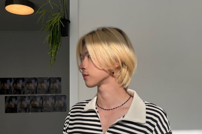 SeoulPop - Gestreept poloshirt met korte mouwen en halve rits