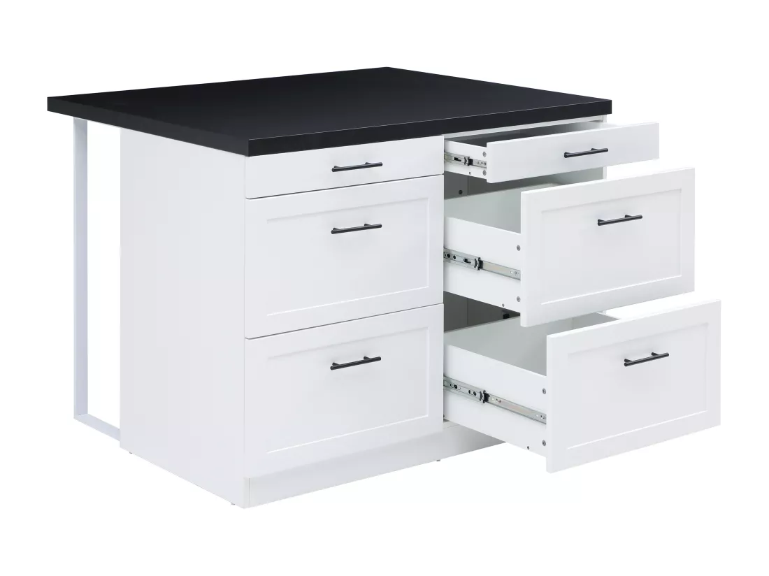 Ilot central de cuisine avec 6 tiroirs en MDF et métal - Blanc et anthracite - LAKSINA