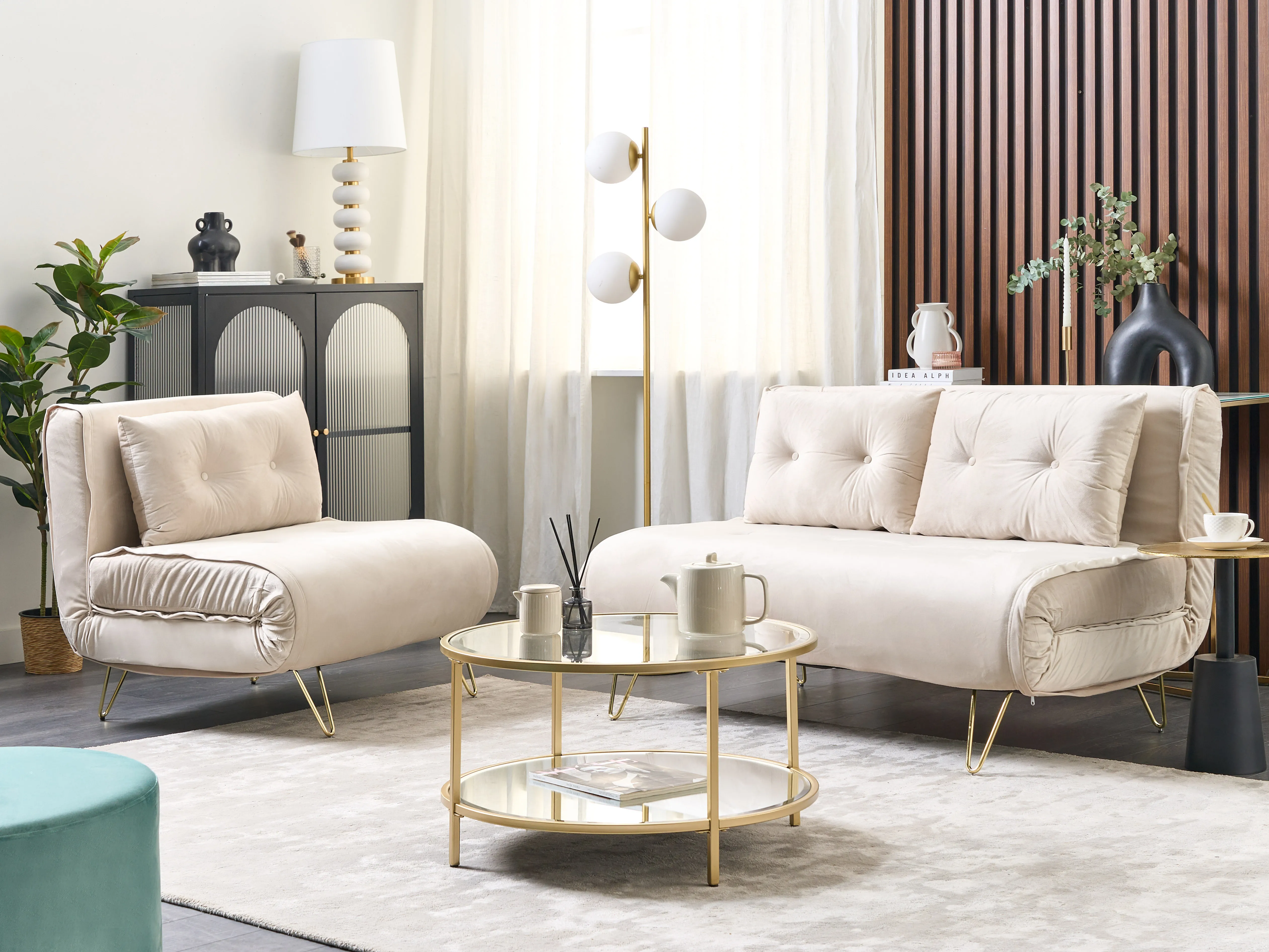 Slaapbank 2-zits VESTFOLD Fluweel Beige