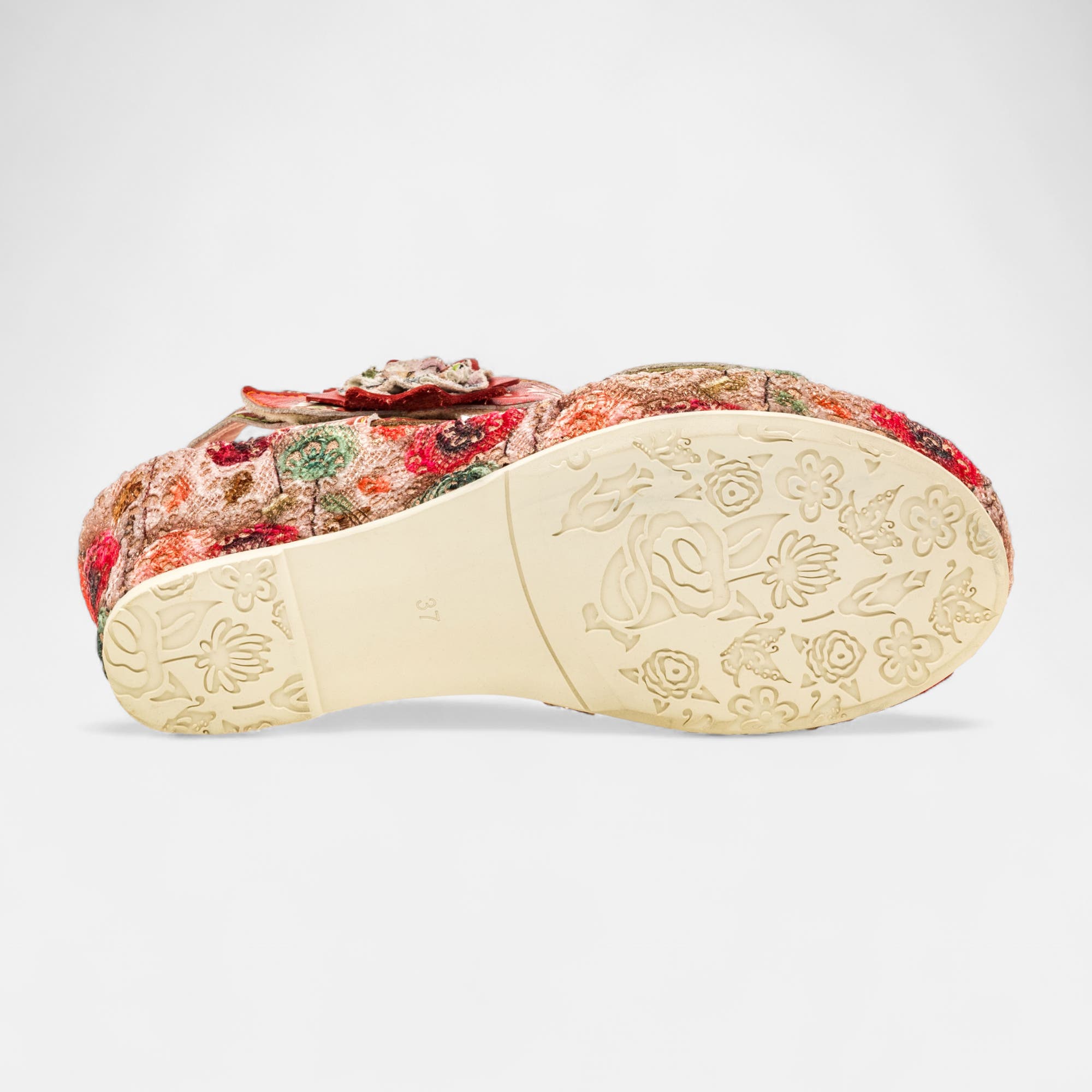 Sandales à talon compensé Femme en cuir rouge