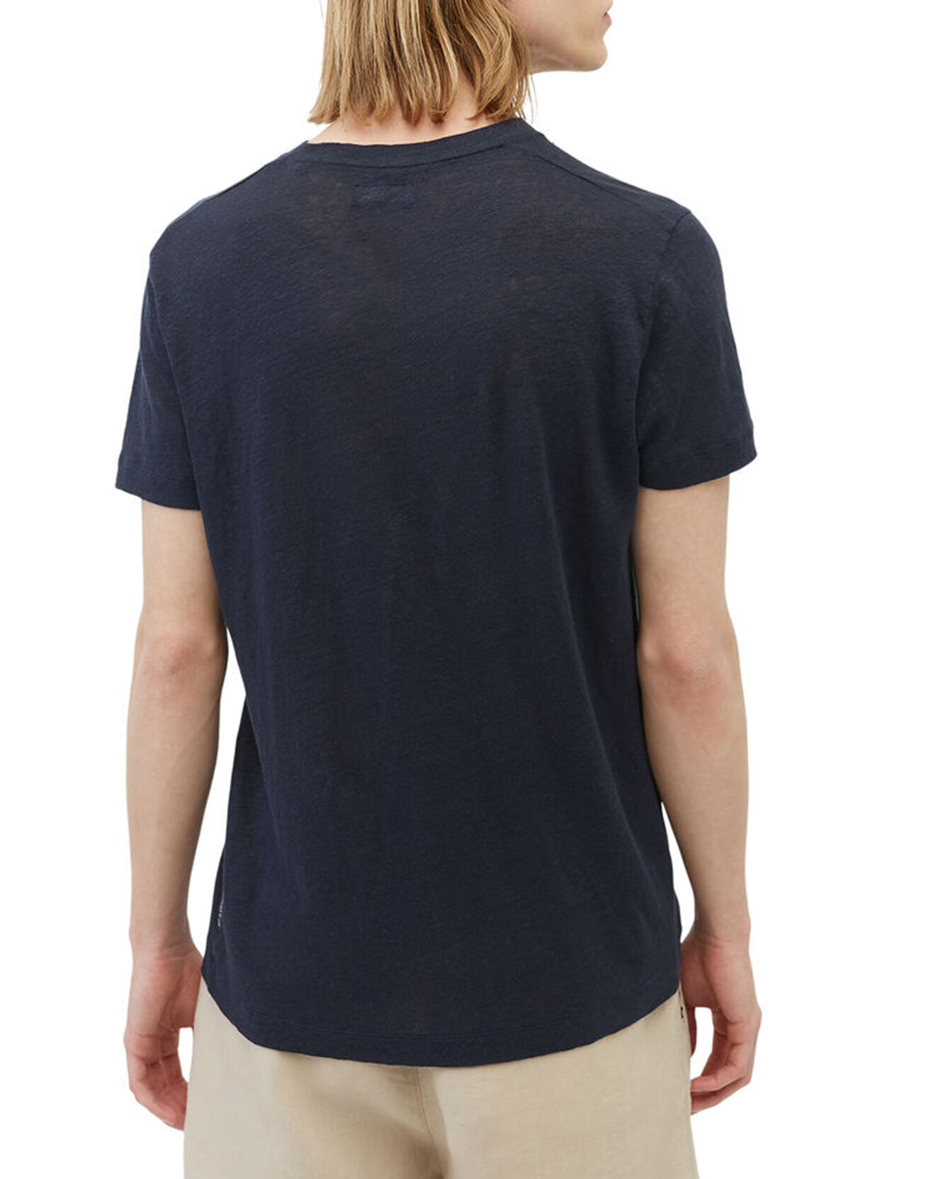 Marc O'Polo T-Shirt 100% Lin manches courtes Col Rond bleu marine