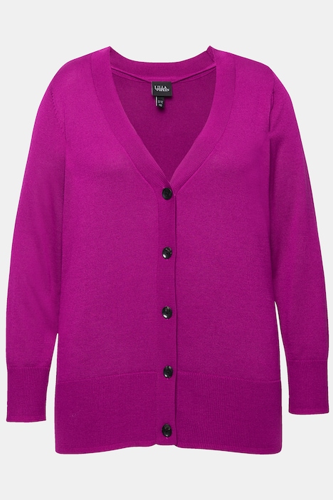 Strickjacke, V-Ausschnitt, Knopfleiste, Feinstrick