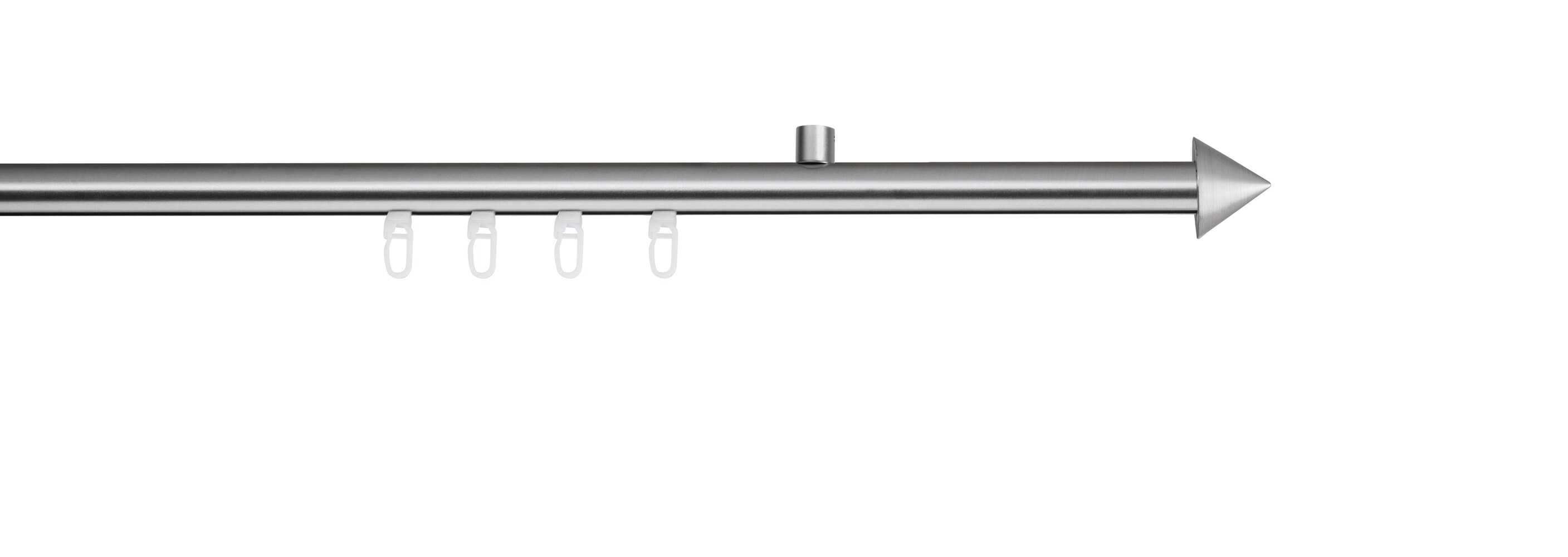 Ondeco Gardinenstange auf Maß Innenlauf 20mm Spitze 1-lauf Deckenträger 1,5cm mit Gleiter Farbe: Edelstahl-Optik, Größe: 100cm