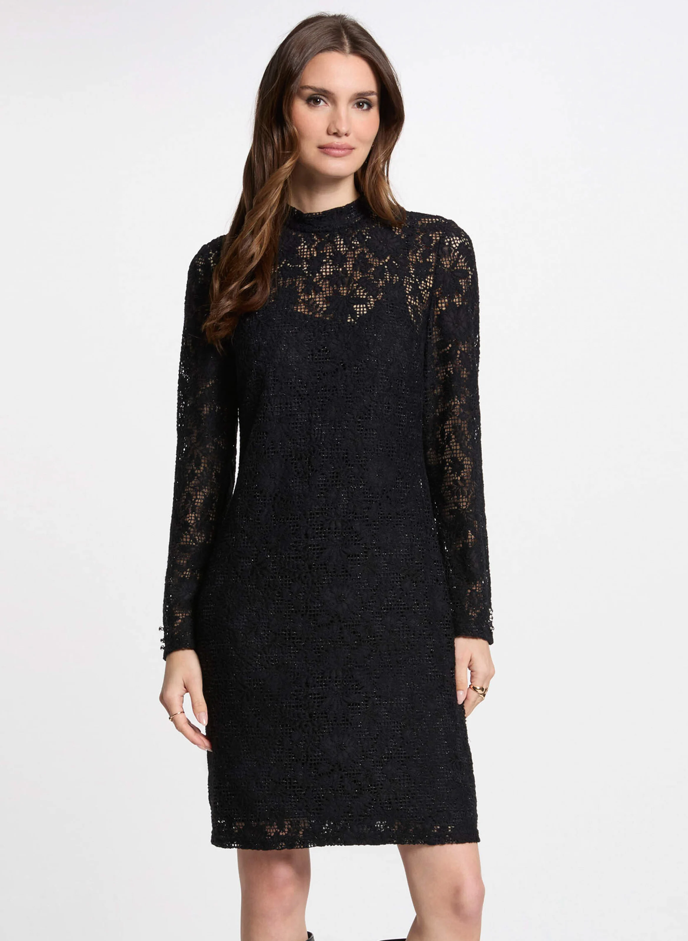 REIGNE - Robe courte près du corps dentelle | Noir