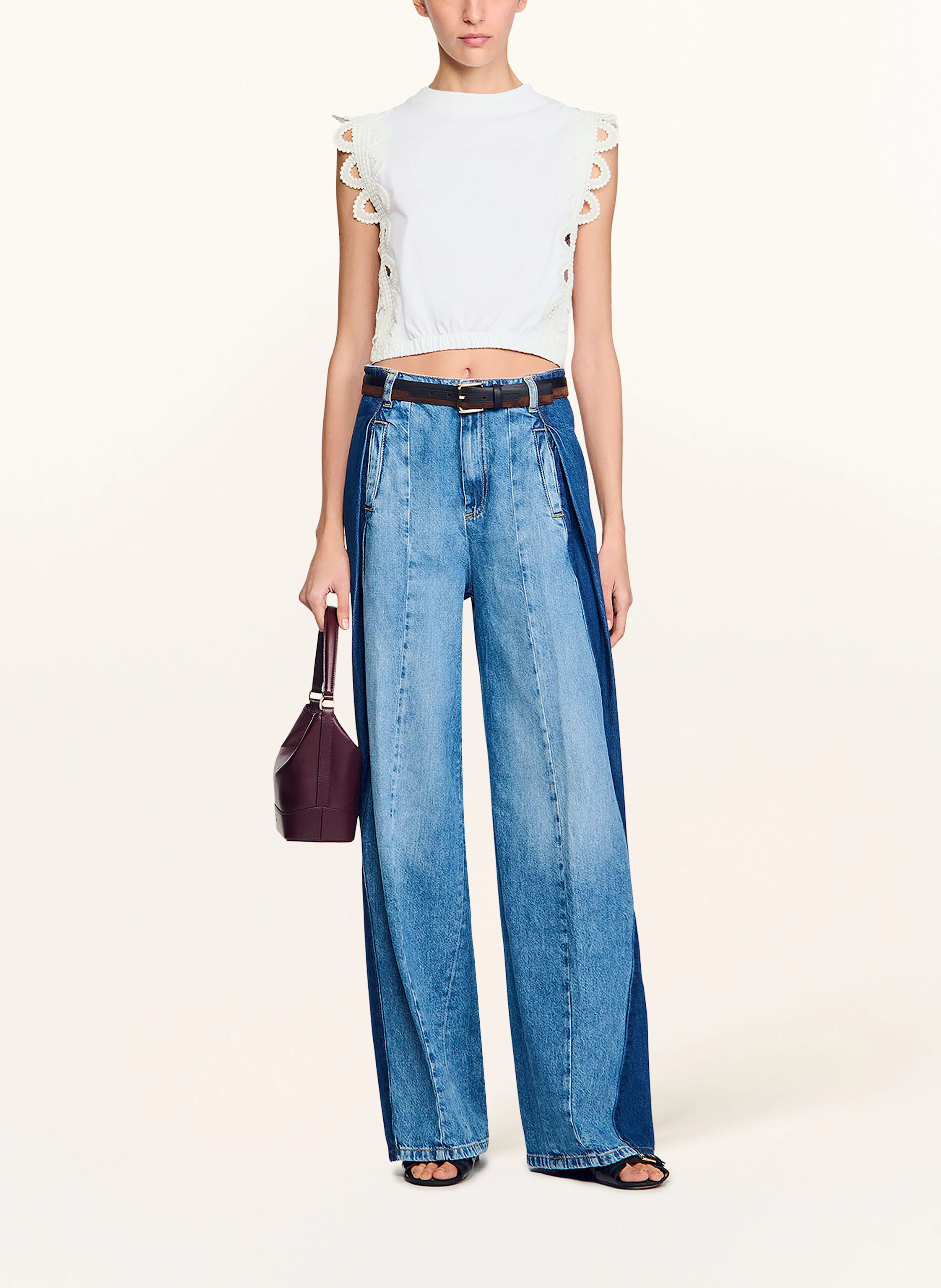 SANDRO Cropped-Top mit Spitze