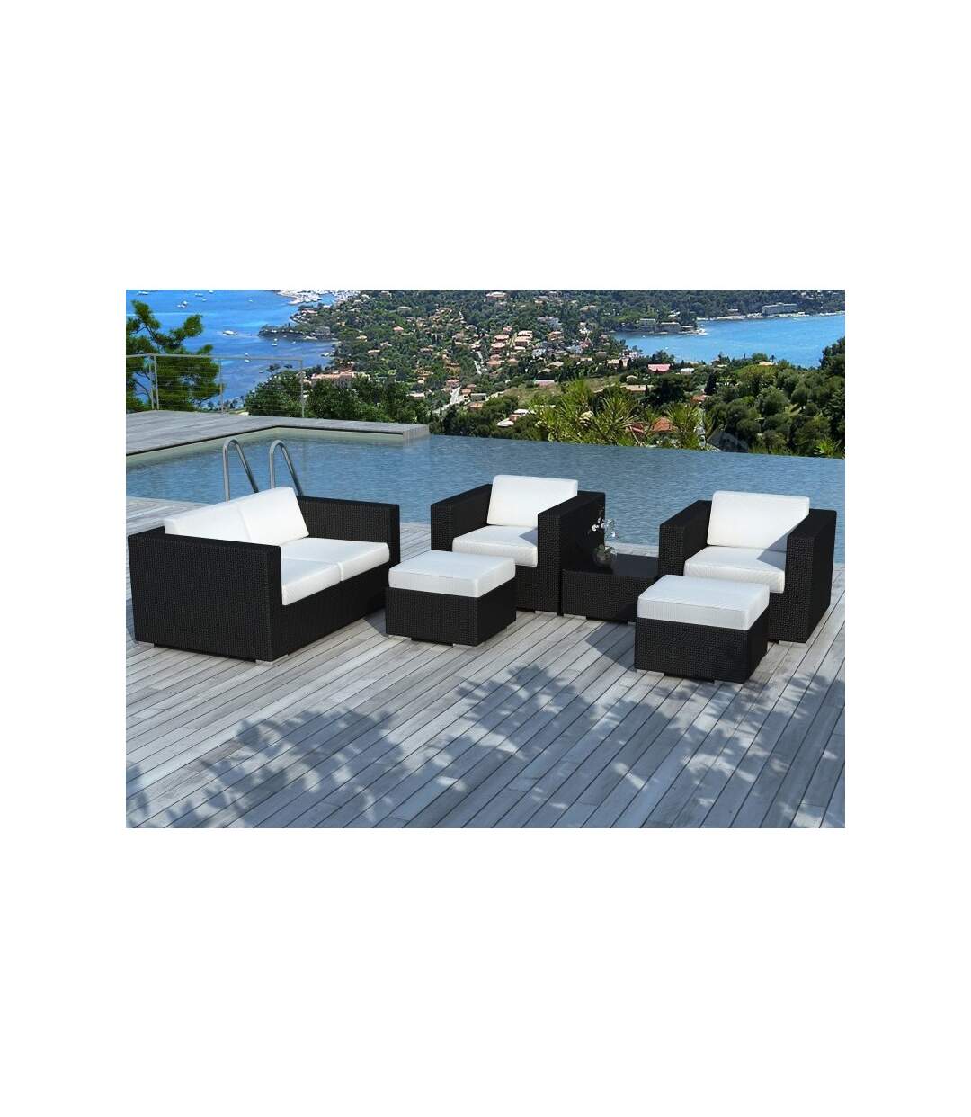 Paris Prix - Salon De Jardin En Résine Tressée portofino Blanc & Noir