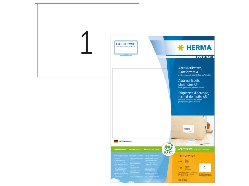 HERMA Premium - Papir - mat - permanent selvklæbende - hvid - 148.5 x 205 mm 400 etikette(r) laminerede adressemærkater