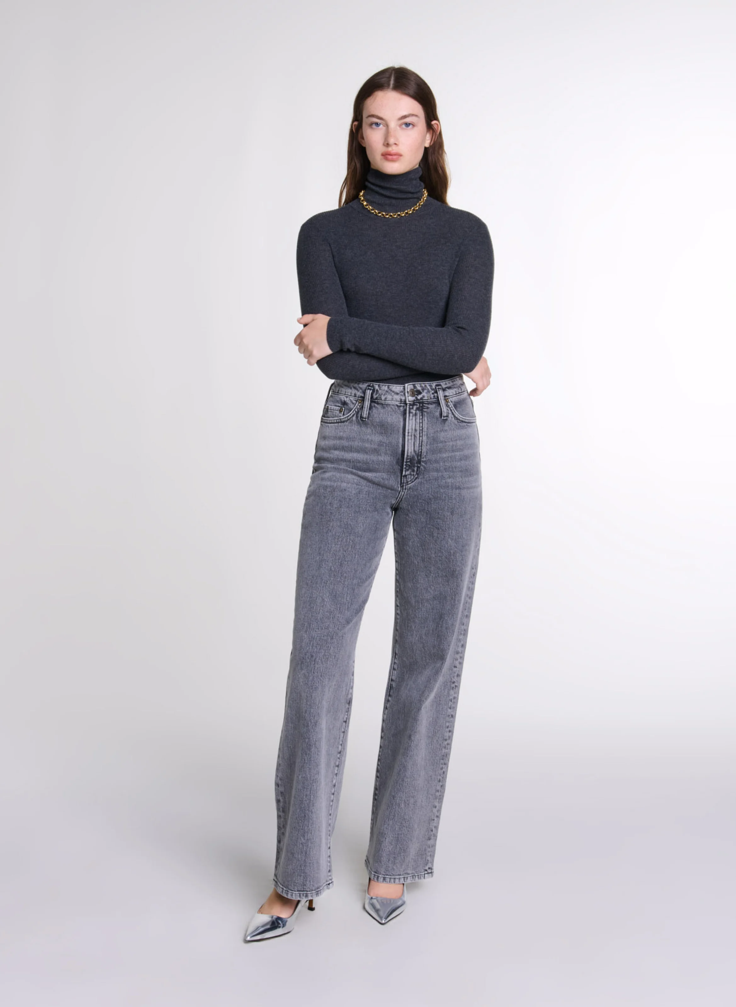 Pull col montant en laine mélangée | Gris