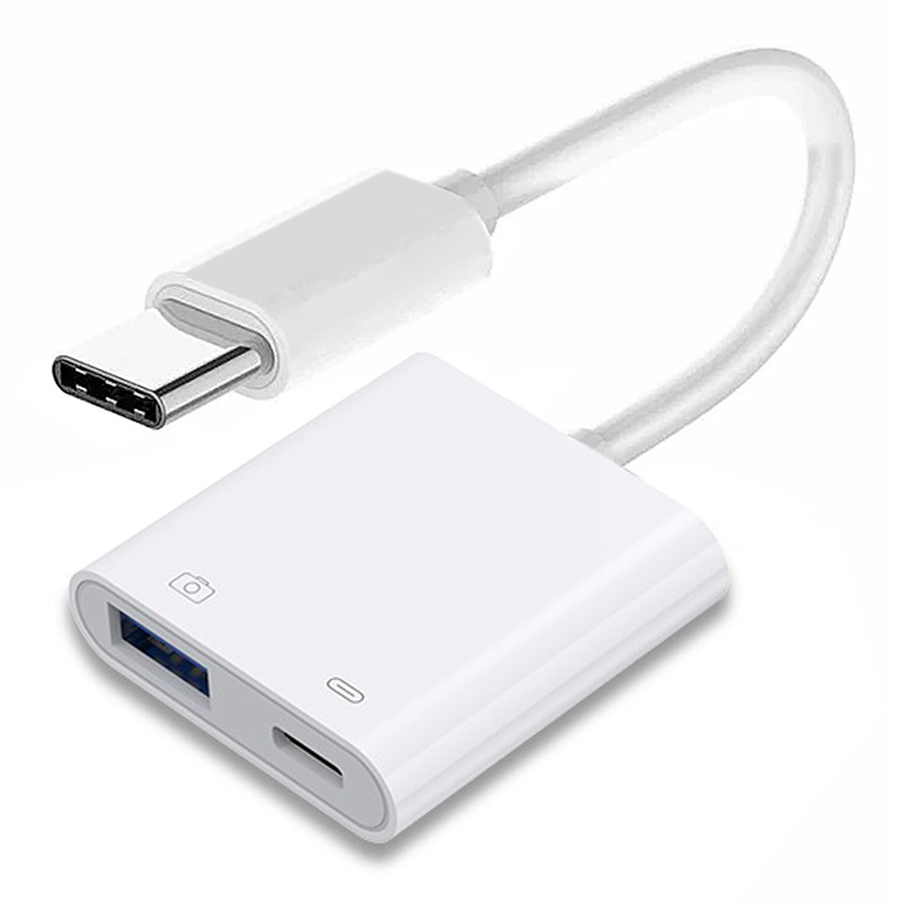 USB C auf USB A (3.0) Kamera / Foto Adapter mit USB C (PD/24W) Lade Adapter Konverter für Handy / MacBook Pro / Laptop - Weiss