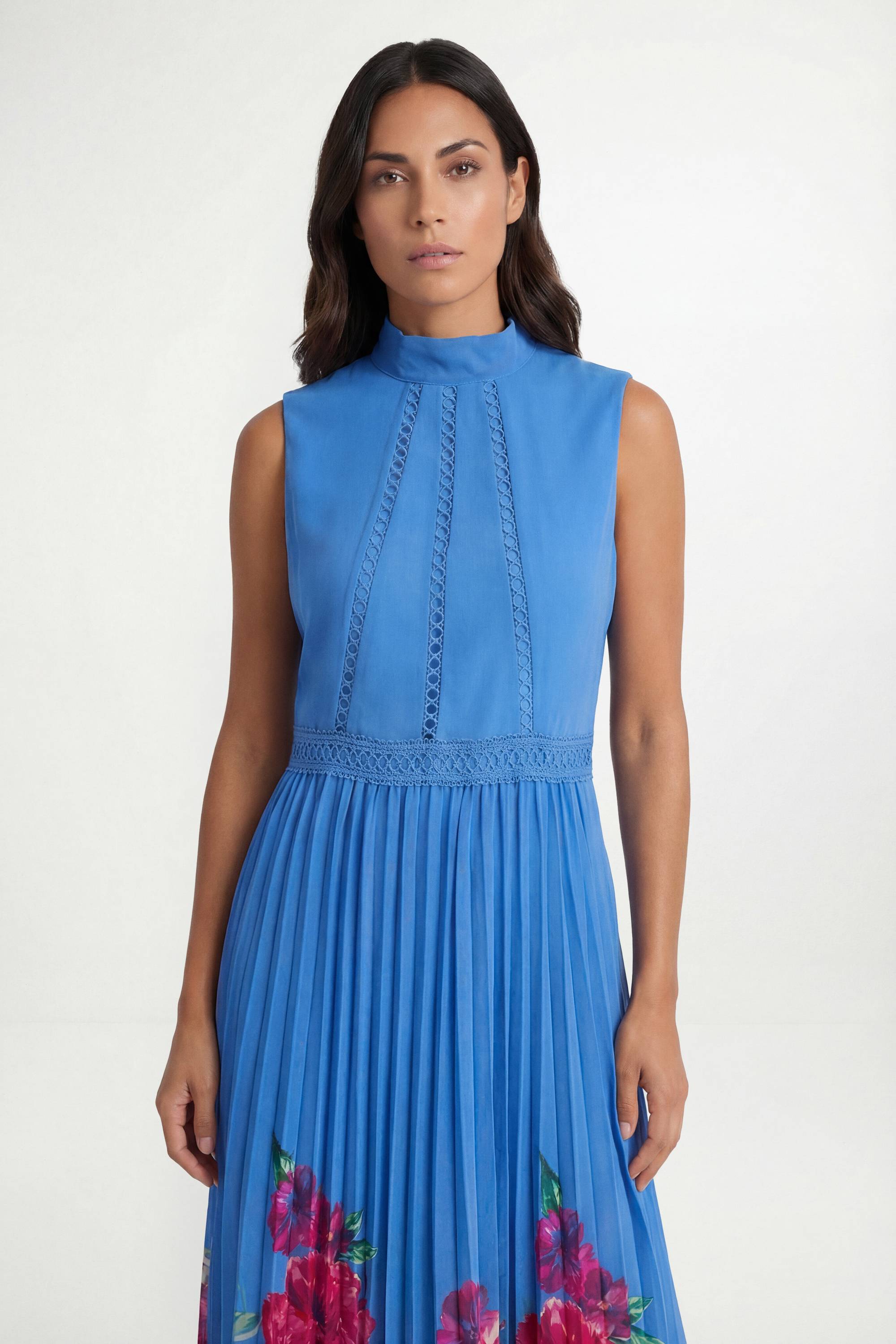Wallis Robe Midi Plissée Petite Avec Insertion De Dentelle Florale
