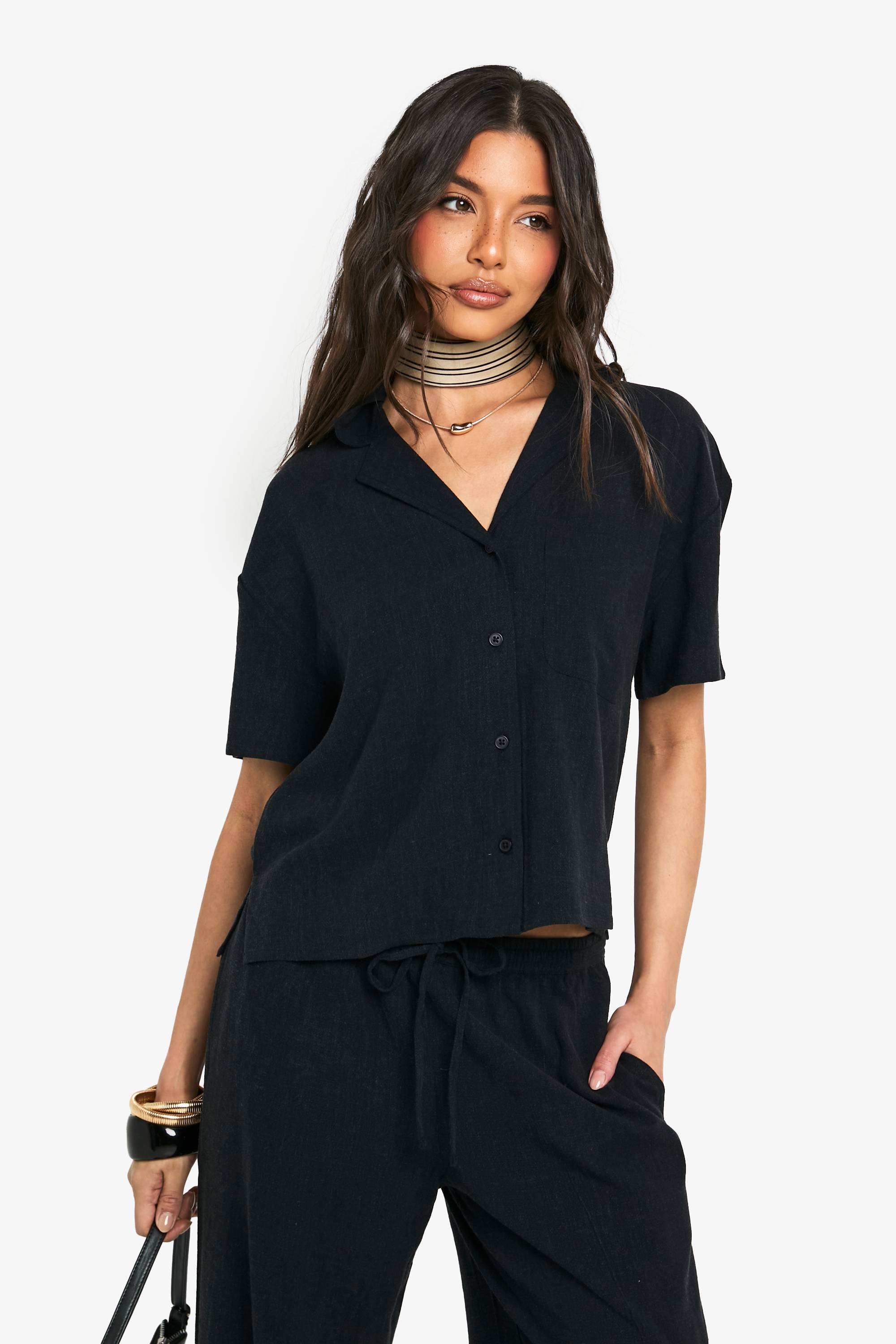 boohoo Chemise en lin premium à manches courtes