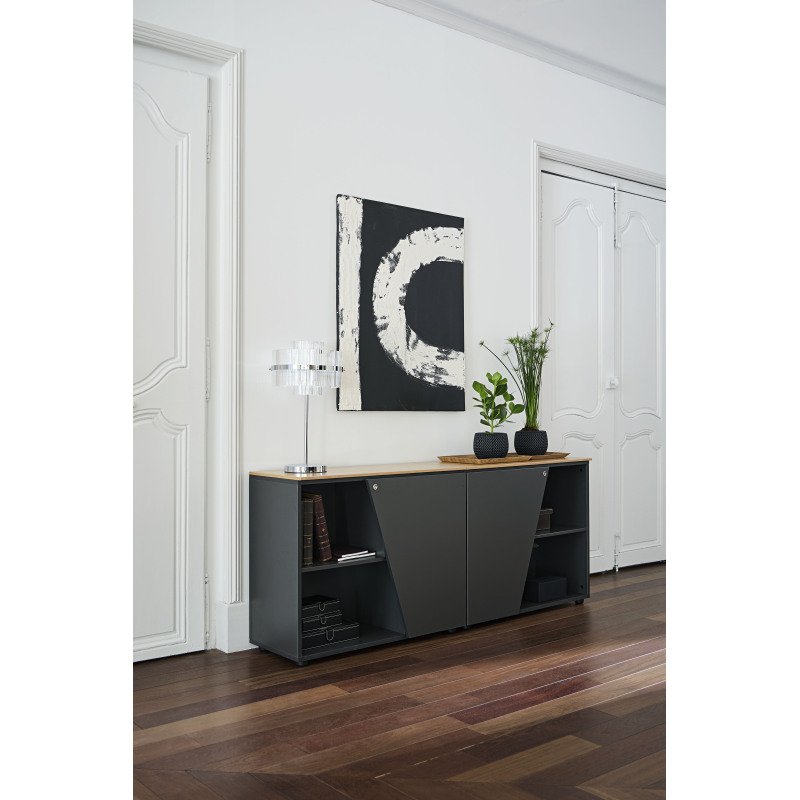 Armoire basse Helyos H 76 x L 90 cm top chêne porte à droite