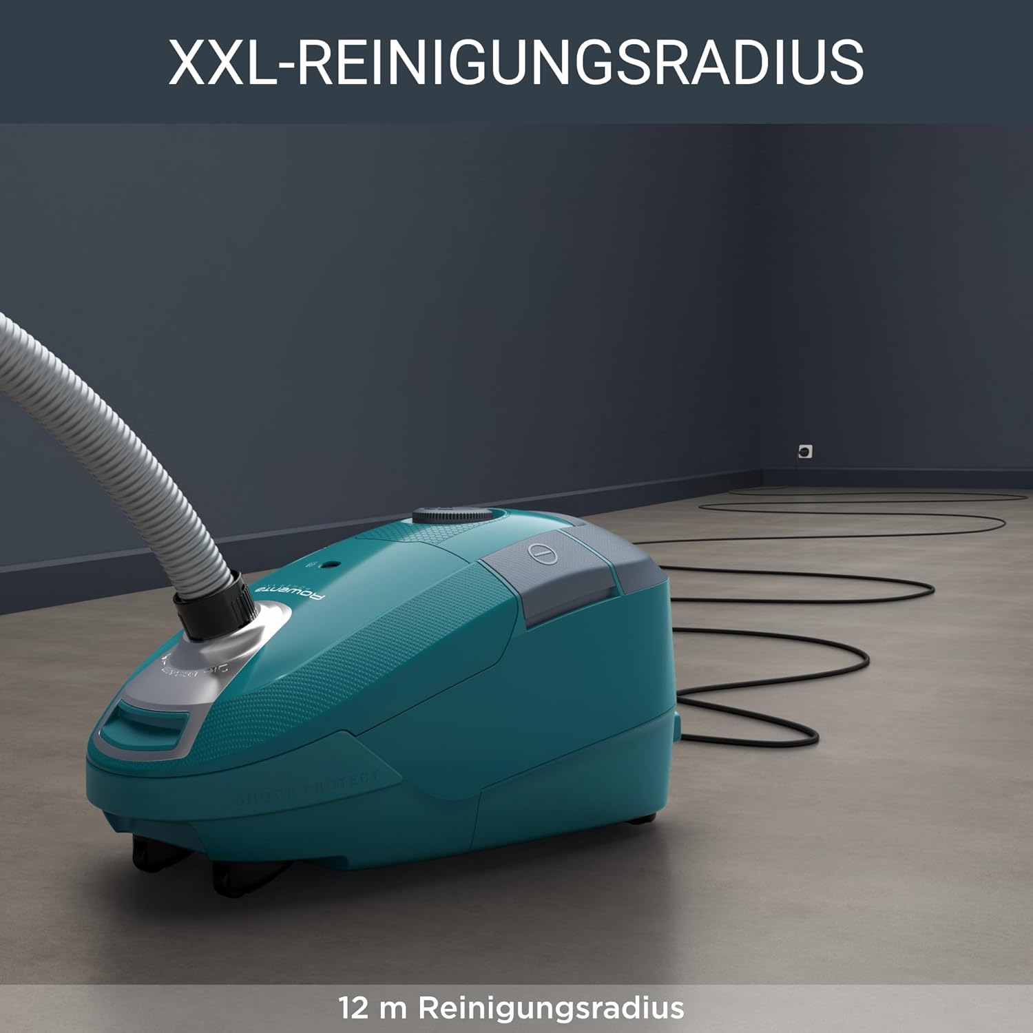 Rowenta Power XXL Bodenstaubsauger mit Beutel - 900 Watt, 4,5 L Staubbeutel, 12 m Aktionsradius, 3-stufige Filterung, inkl. Parkettdüse, 2in1 Fugendüse, Polsterdüse, Petrol-Grau, RO3143