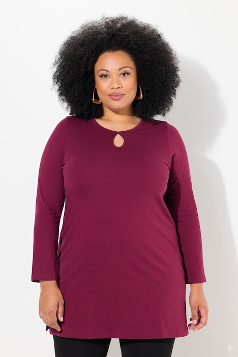 Longshirt, A-Linie, Keyhole, Rundhals, Langarm