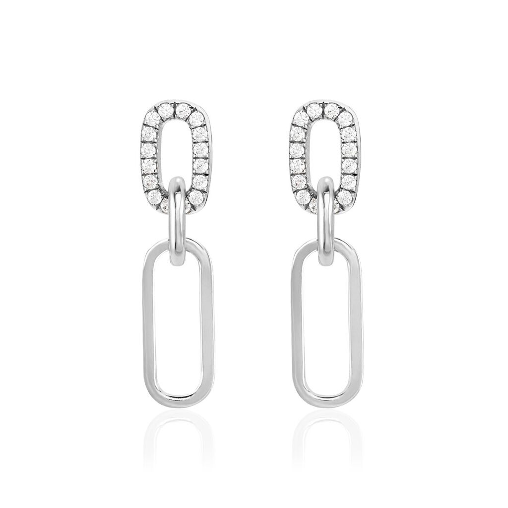 Boucles D'oreilles Pendantes Trait D'union Argent Blanc Oxyde