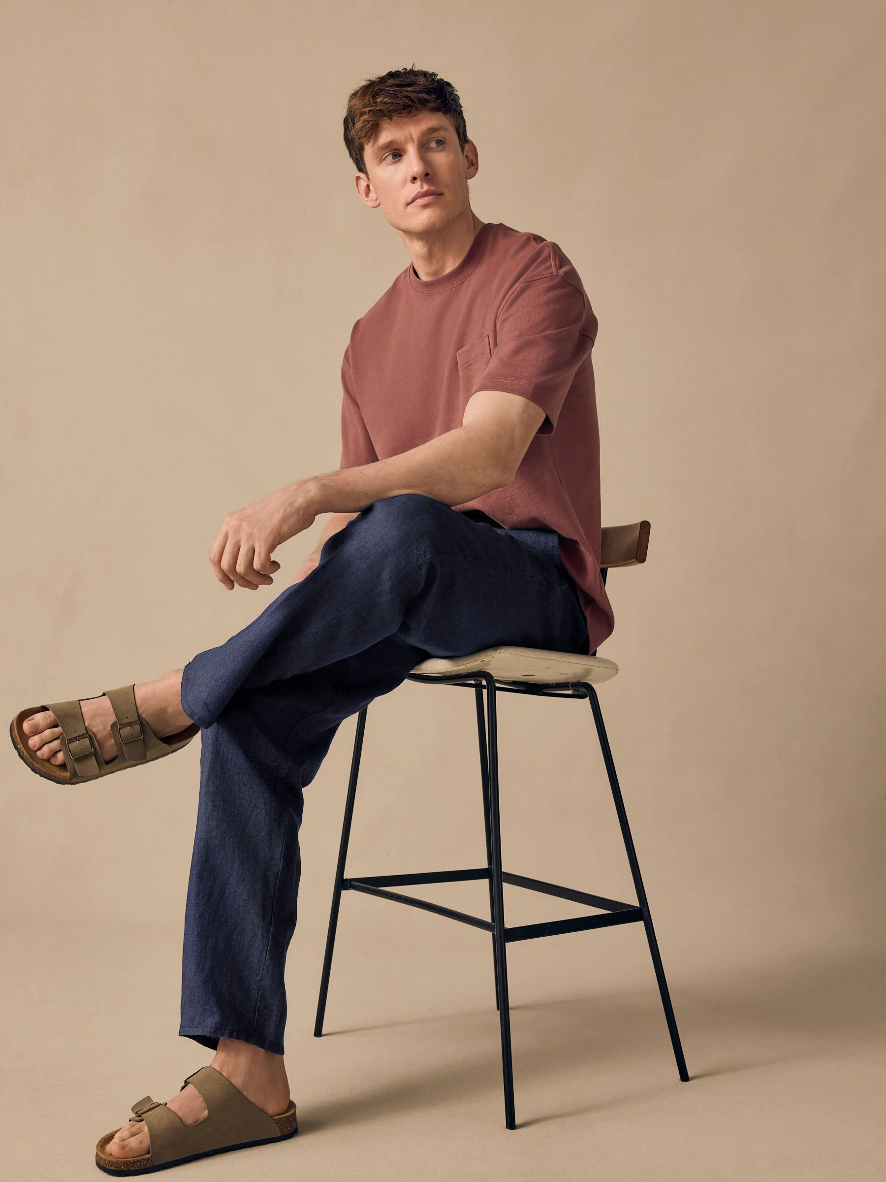 Marineblauw - 100% linnen Signature chino broek
