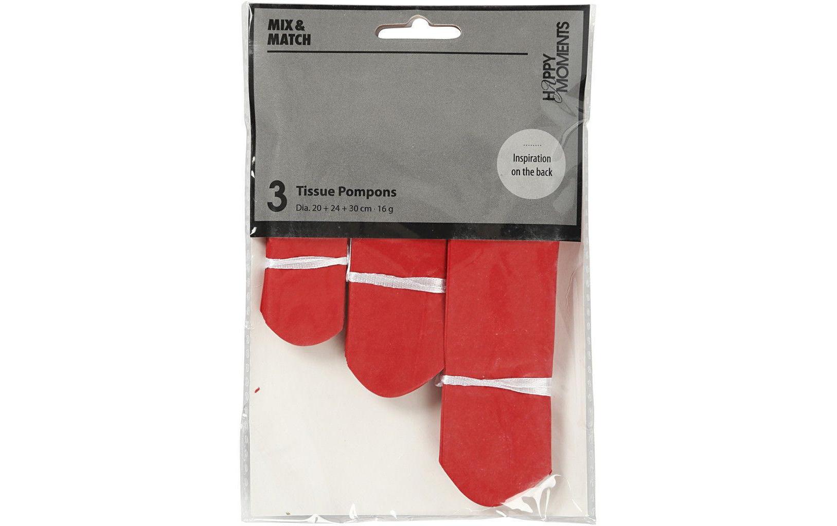 Pompons 20 + 24 + 30 cm 3 StückPapier-Pompons rot