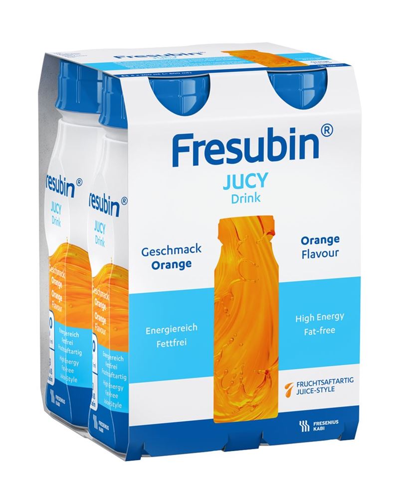 Fresubin Jucy DRINK<br>4 × 200 ml, Flasche, Emulsion zum Einnehmen, Orange