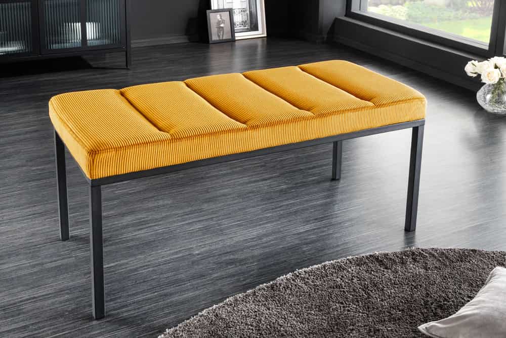 Design Sitzbank PETIT BEAUTÉ 80cm senfgelb Cord schwarzes Gestell