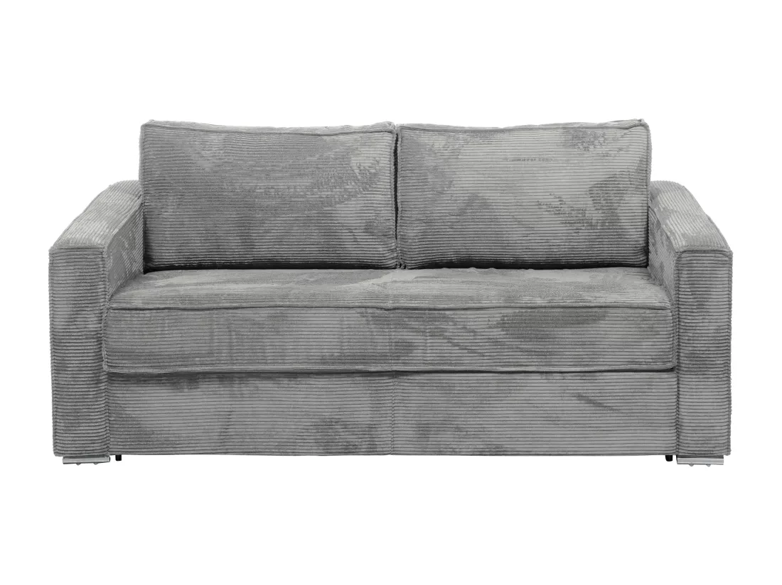 Canapé 4 places convertible express en velours côtelé gris clair - Couchage à lattes larges 160 cm - Matelas 22 cm LORETO