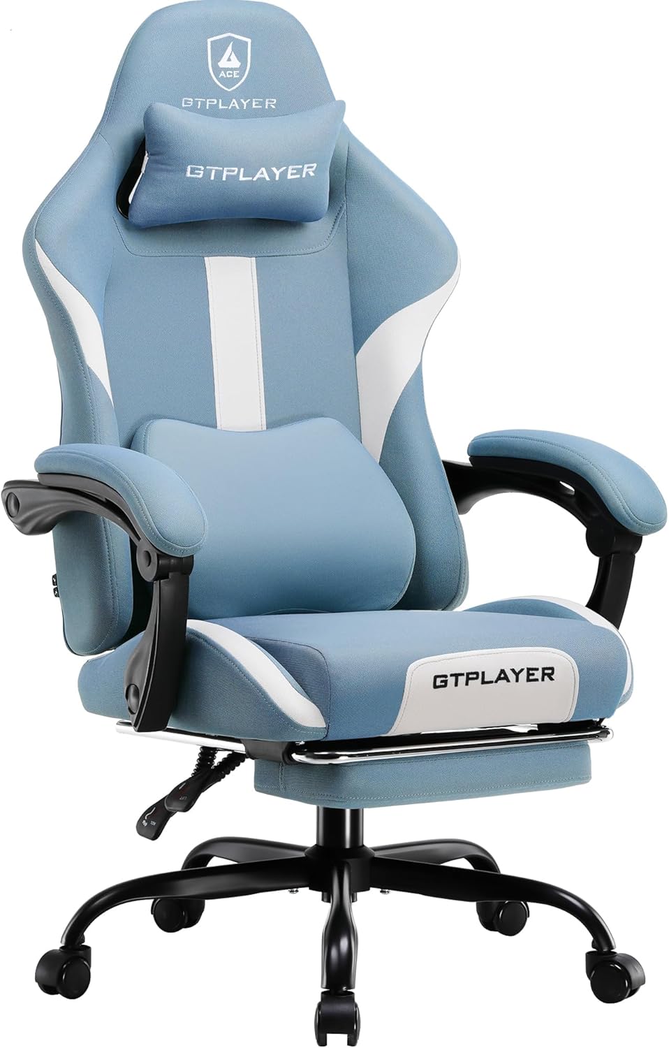 GTPLAYER Gaming Stuhl, Gamer Stuhl, Atmungsaktiver Bürostuhl aus Hochwertigem Stoff, Ergonomischer PC-Stuhl, Verstellbarer und Drehbarer Schreibtischstuhl mit Fußstütze, blau