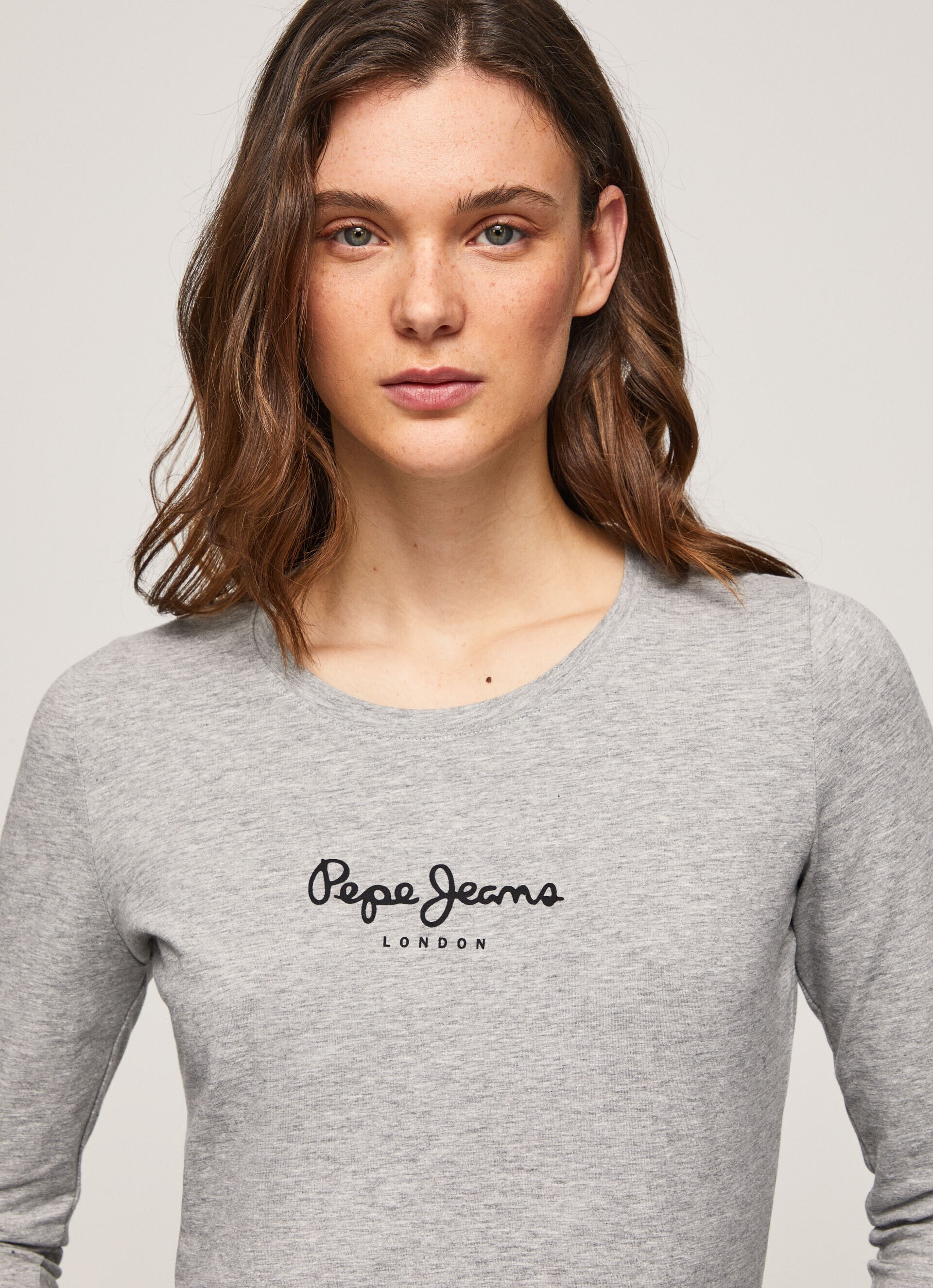 CAMISETA DE ALGODÃO DE MANGA LONGA - cinza mesclado