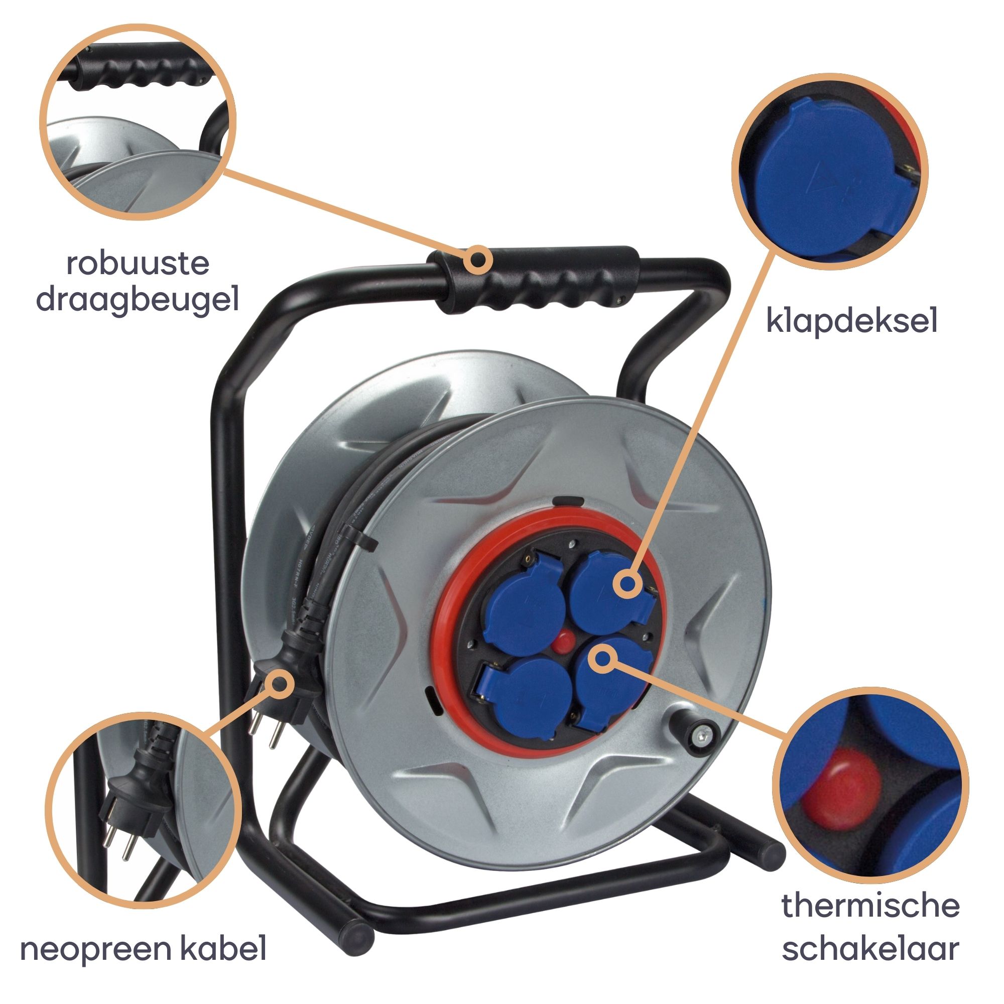 Perel ECR25NP25A 4-voudige kabelhaspel - 25 meter