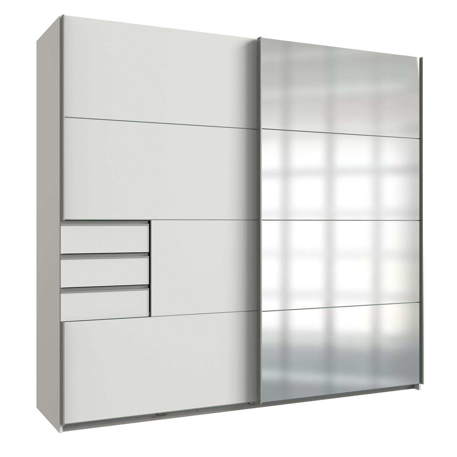 Schwebetürenschrank - weiß - mit Spiegel - 225 cm