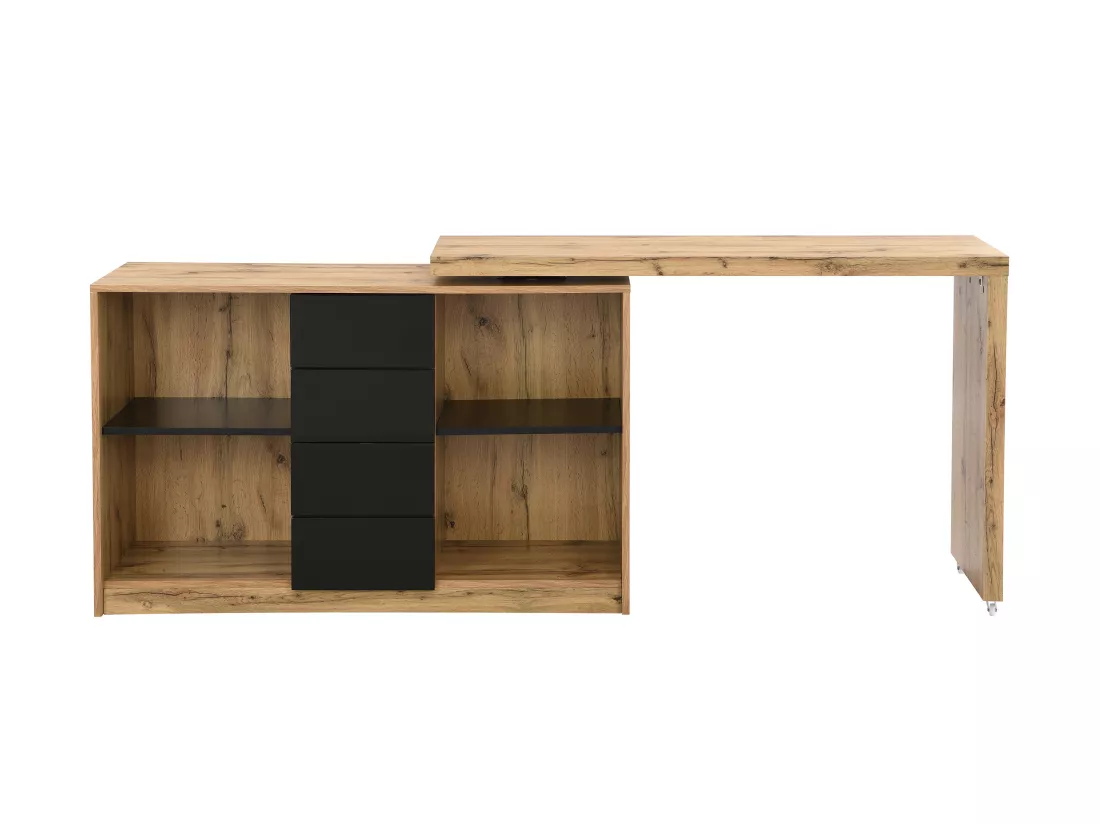 Bureau extensible avec plateau pivotant 360° - MDF - Naturel et noir - PAVELO