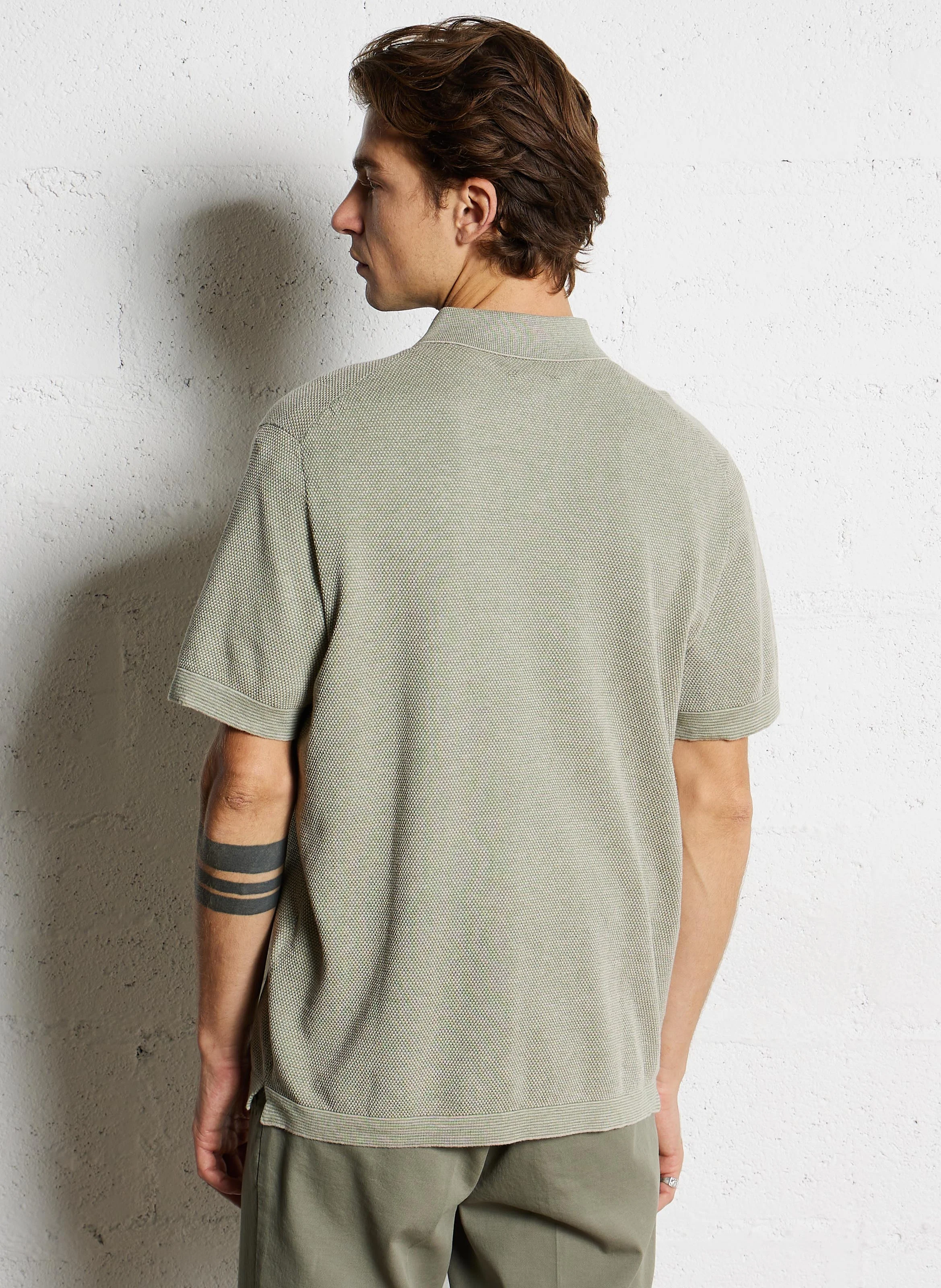 Polo texturé en coton et lin mélangés | Vert