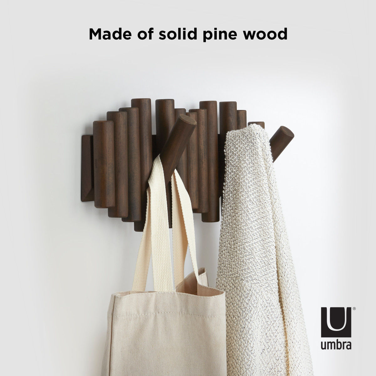 Wandkapstok Umbra Picket 5 haken walnoot hout