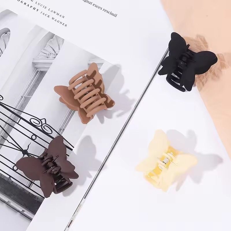(20er Set) 24mm Mini Haarspangen Klammer Krallen Clips Haar Accessoire Schmetterling - Braun / Weiss