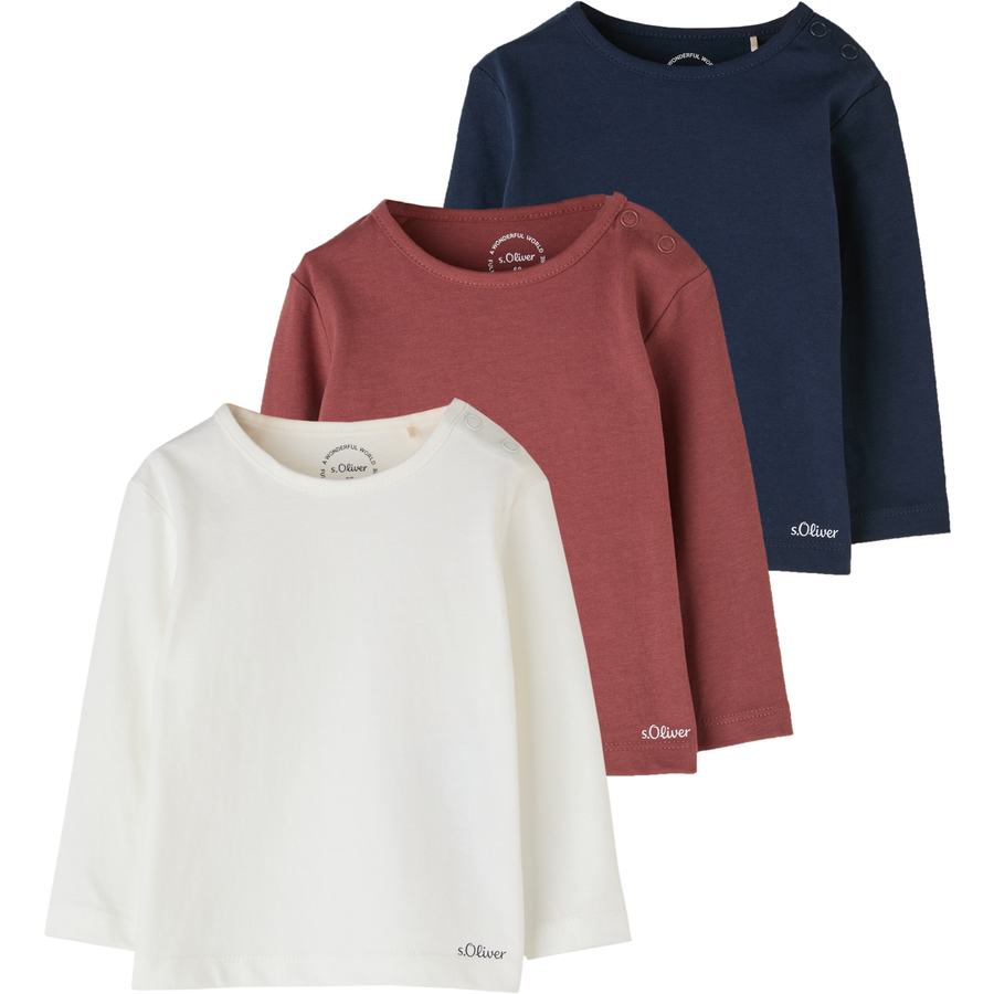 s.Oliver Langarmshirt 3er Pack weißrotblau