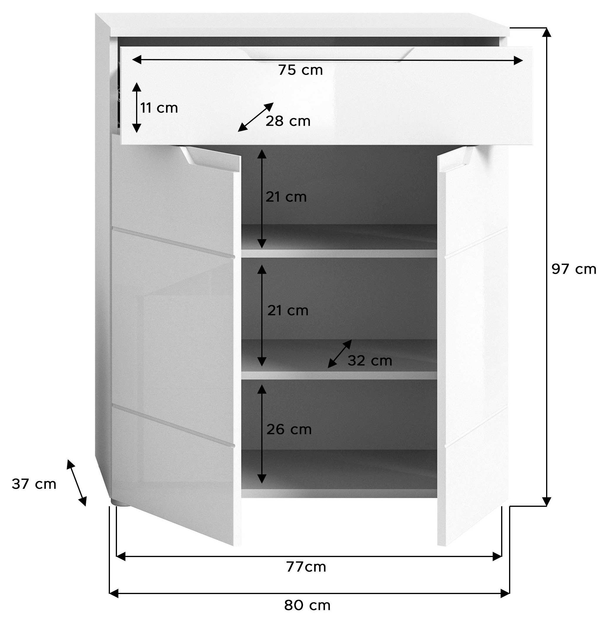INOSIGN Schuhkommode »CAPRI, Höhe 97cm, 2 Türen, 1 Schubkasten, ink. eingefasster Griffmulde« Schuhschrank, Kommode, Anrichte, Sideboard, Schrank, Dielenschrank