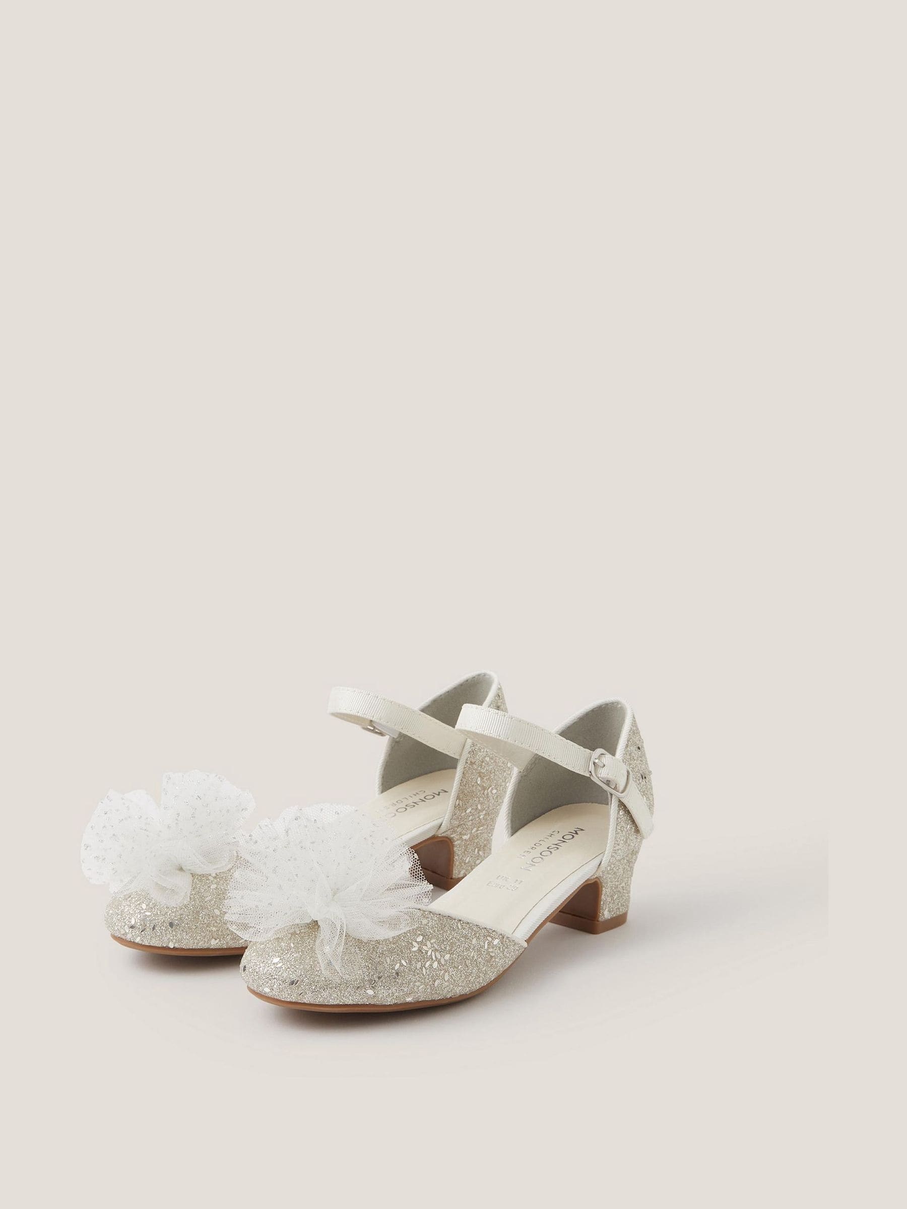 Monsoon Tulle Pom Glitter Closed Toe Heels Shoes