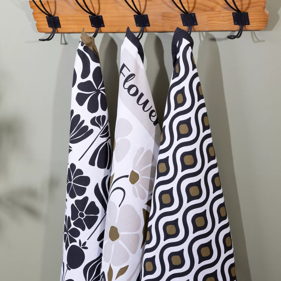 Lot de 3 torchons coton (45 x 70 cm) Twist Noir
