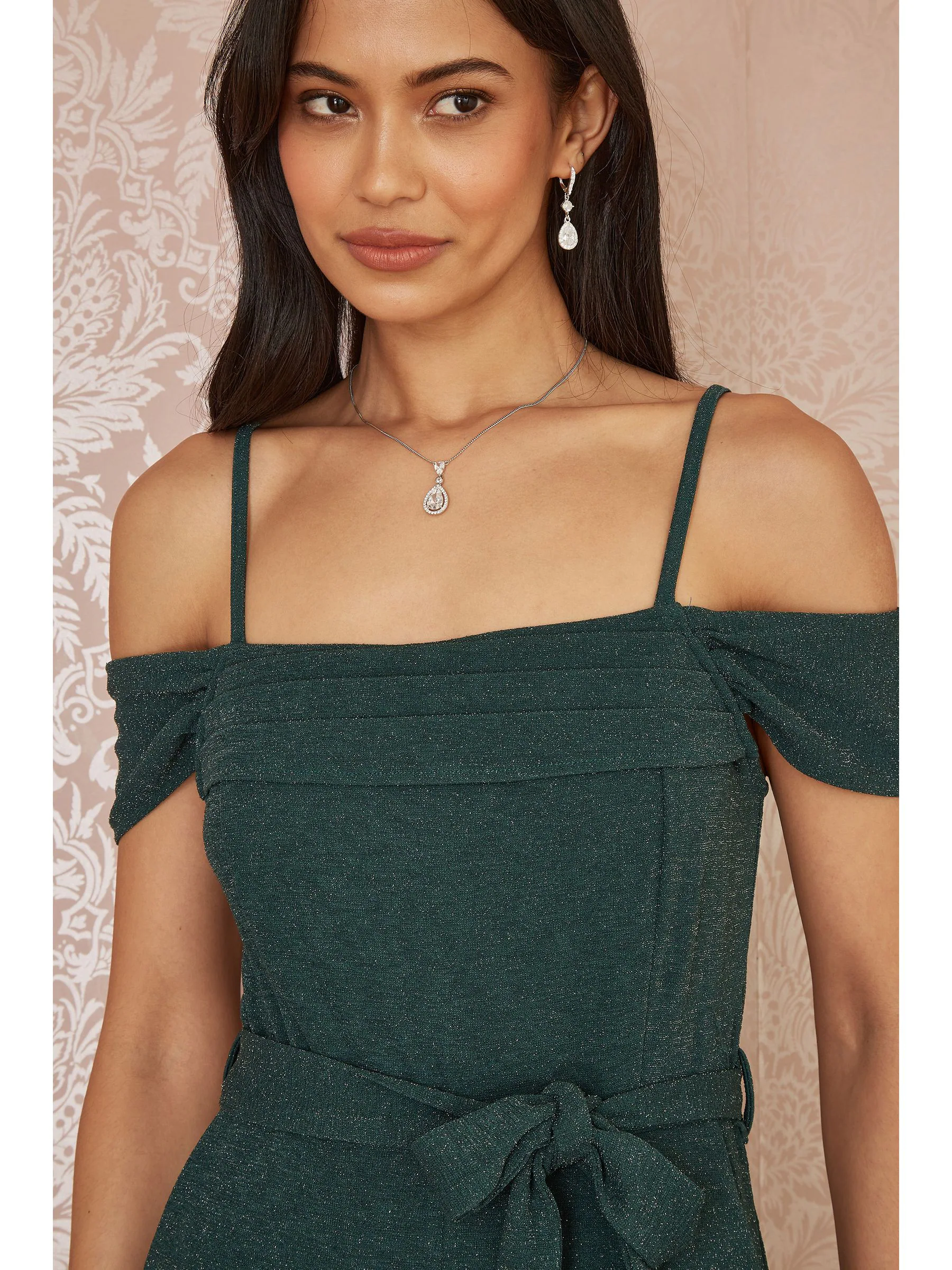 Yumi stretchy Bardot-jumpsuit met glitters