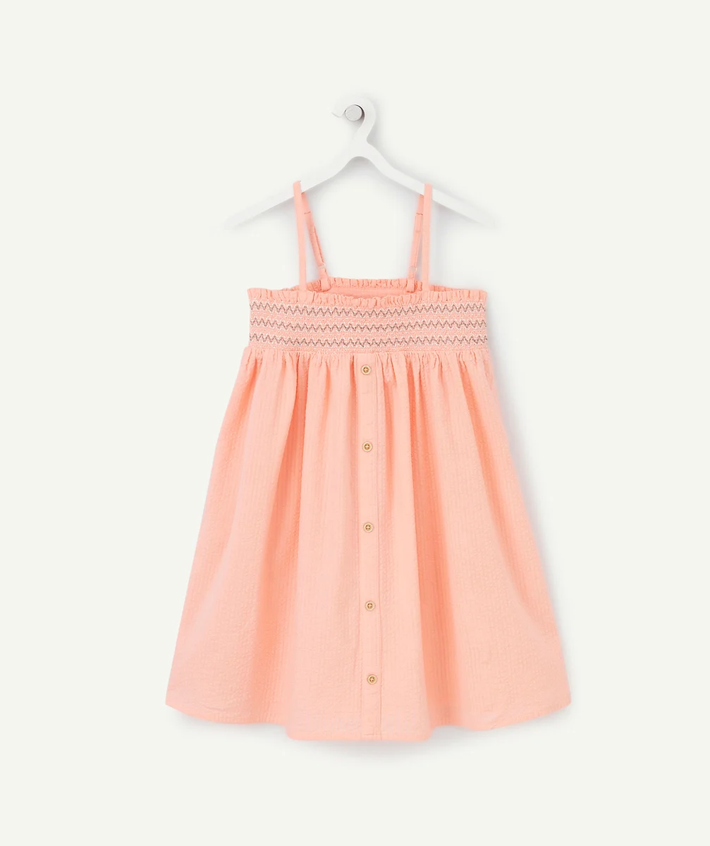 ROBE À BRETELLES FILLE EN COTON ROSE AVEC BRODERIES