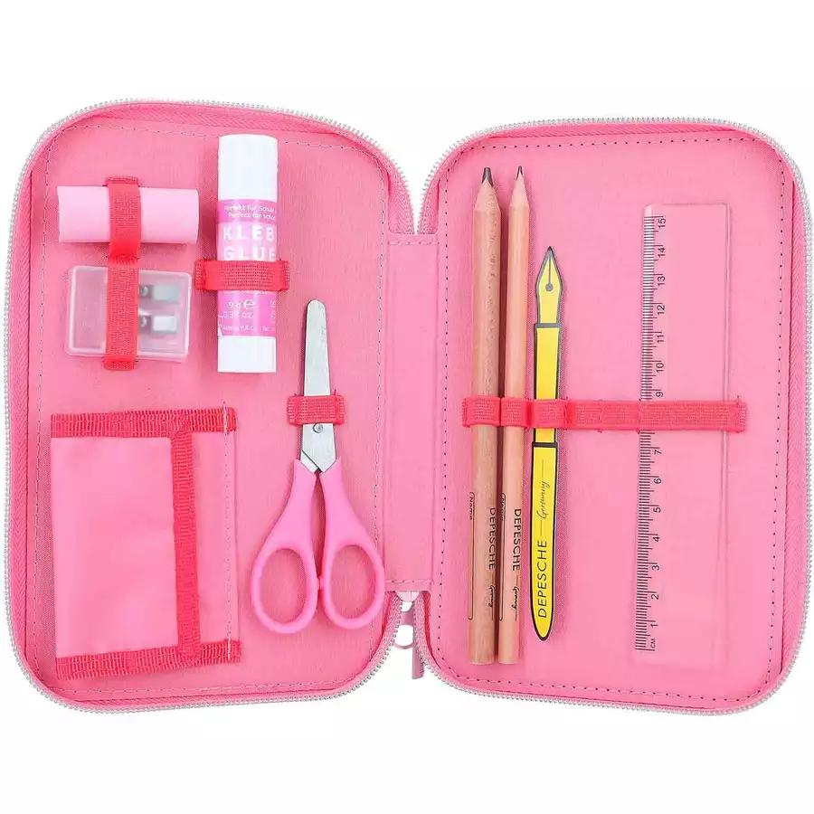 Depesche 3-Fach Federtasche mit Stifte TOPModel 20 x 13 cm pink