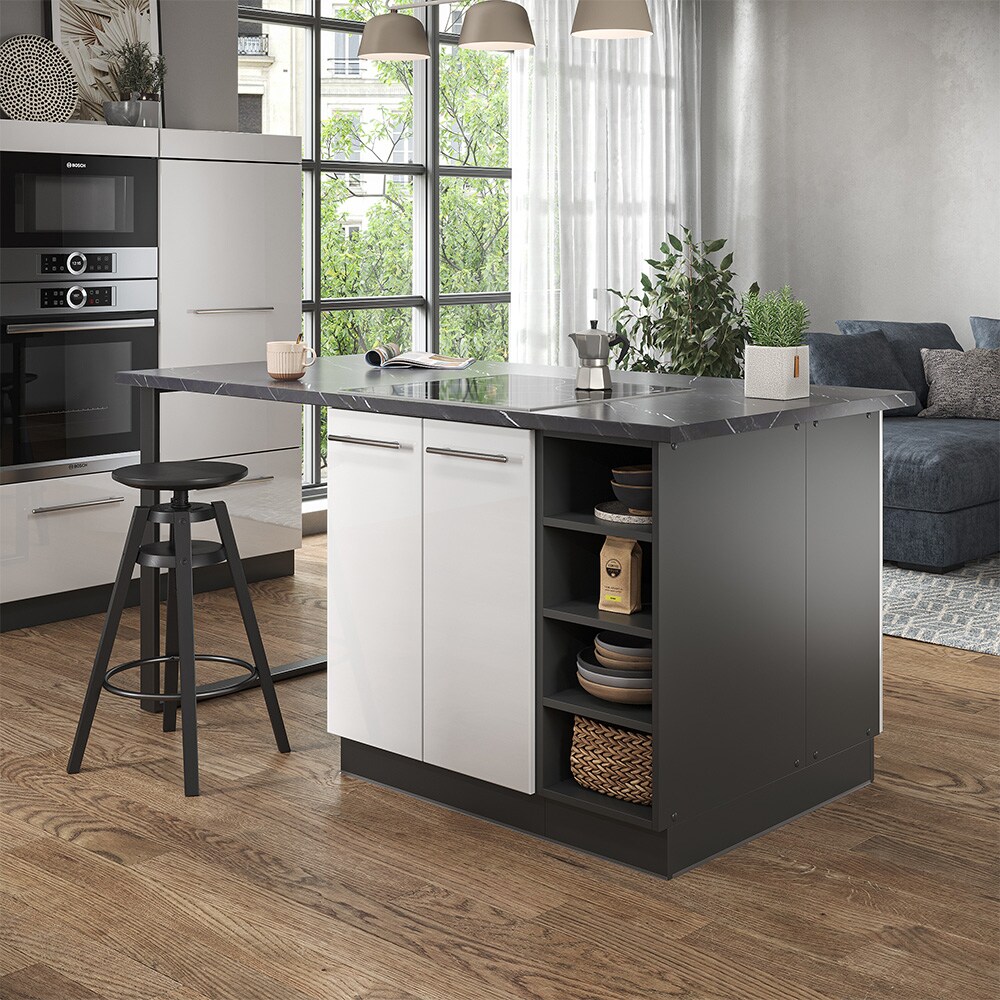 Vicco Kücheninsel Küchenblock Einbauküche Fame-Line Anthrazit Weiß 90 cm modern Hochglanz Küchen Schränke Regalunterschrank Küchenunterschrank Regalinselunterschrank Softclose-Scharnier Küchenmöbel